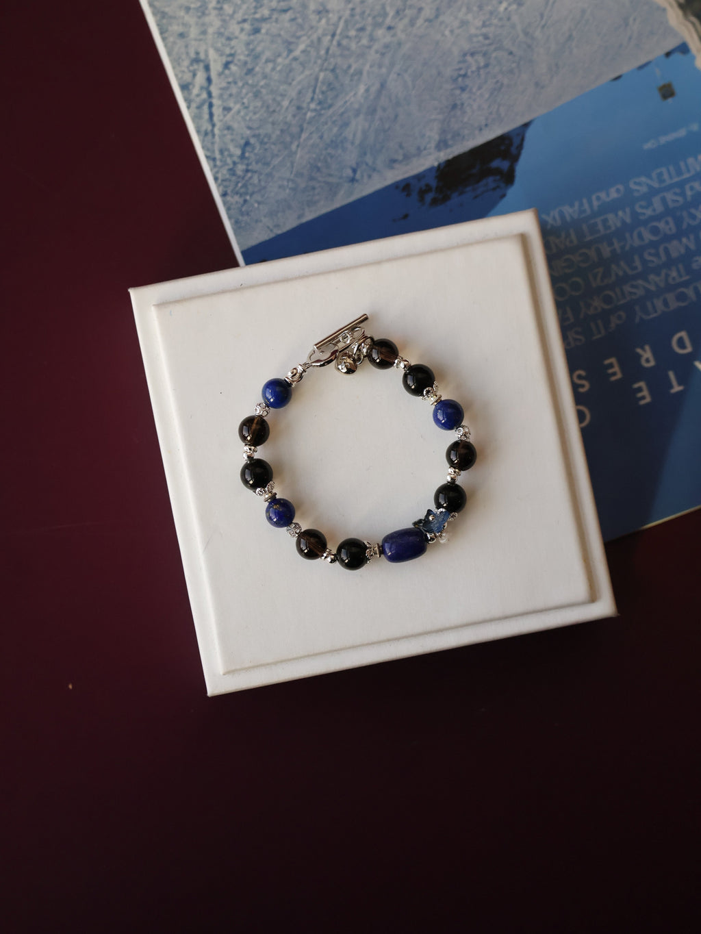 Lapis Lazuli Barrel, Black Obsidian & Smoky Quartz Bracelet ¡ª Lunaris | 8mm (OT Clasp, Elastic)