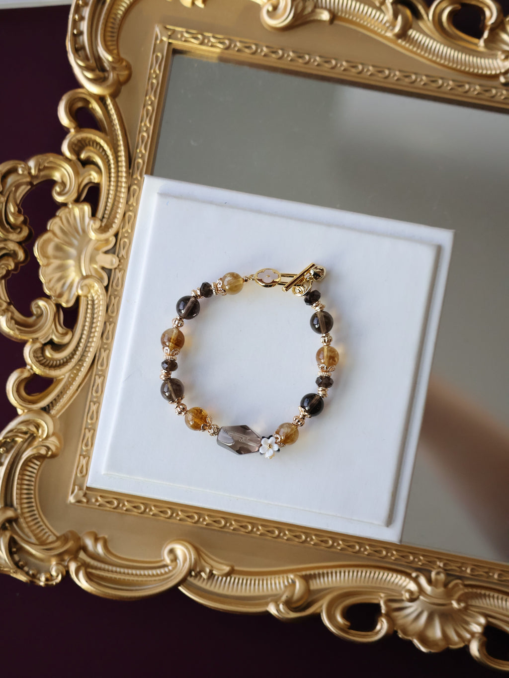 Smoky Quartz & Citrine Bracelet with Smoky Quartz Freeform ¡ª Midnight Shimmer | 8mm (OT Clasp, Elastic)