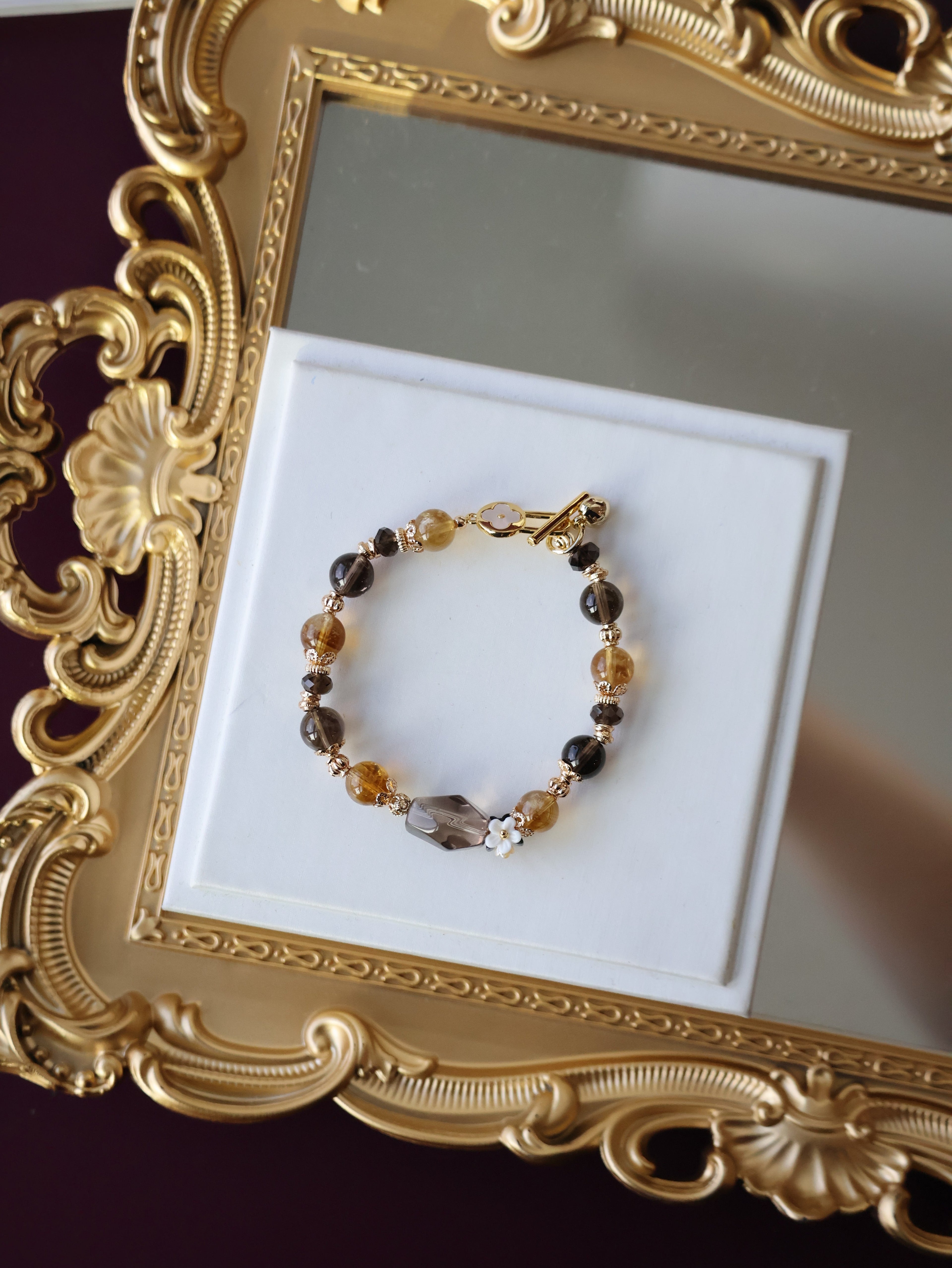 Smoky Quartz & Citrine Bracelet with Smoky Quartz Freeform ¡ª Midnight Shimmer | 8mm (OT Clasp, Elastic)