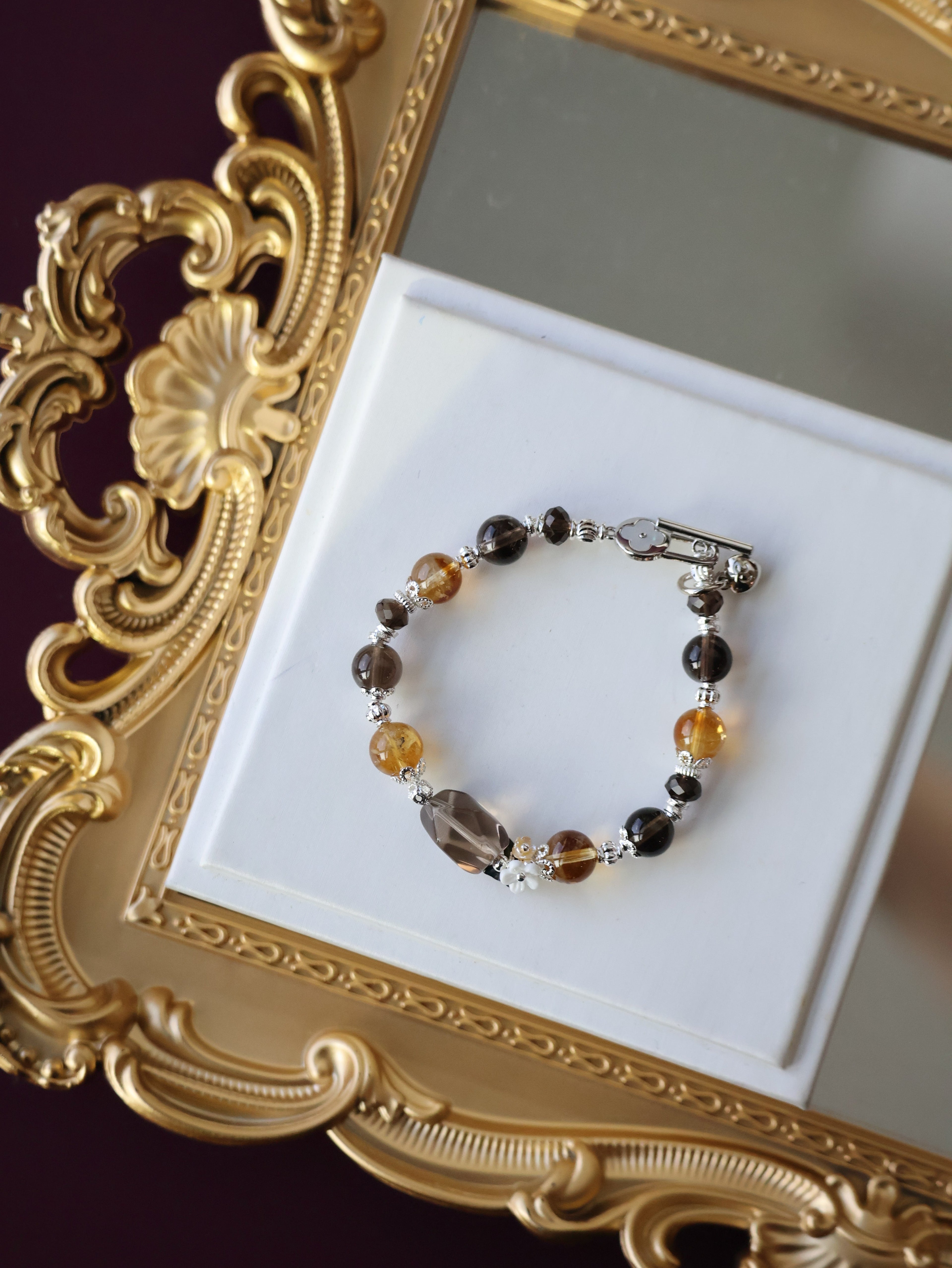 Smoky Quartz & Citrine Bracelet with Smoky Quartz Freeform ¡ª Midnight Shimmer | 8mm (OT Clasp, Elastic)