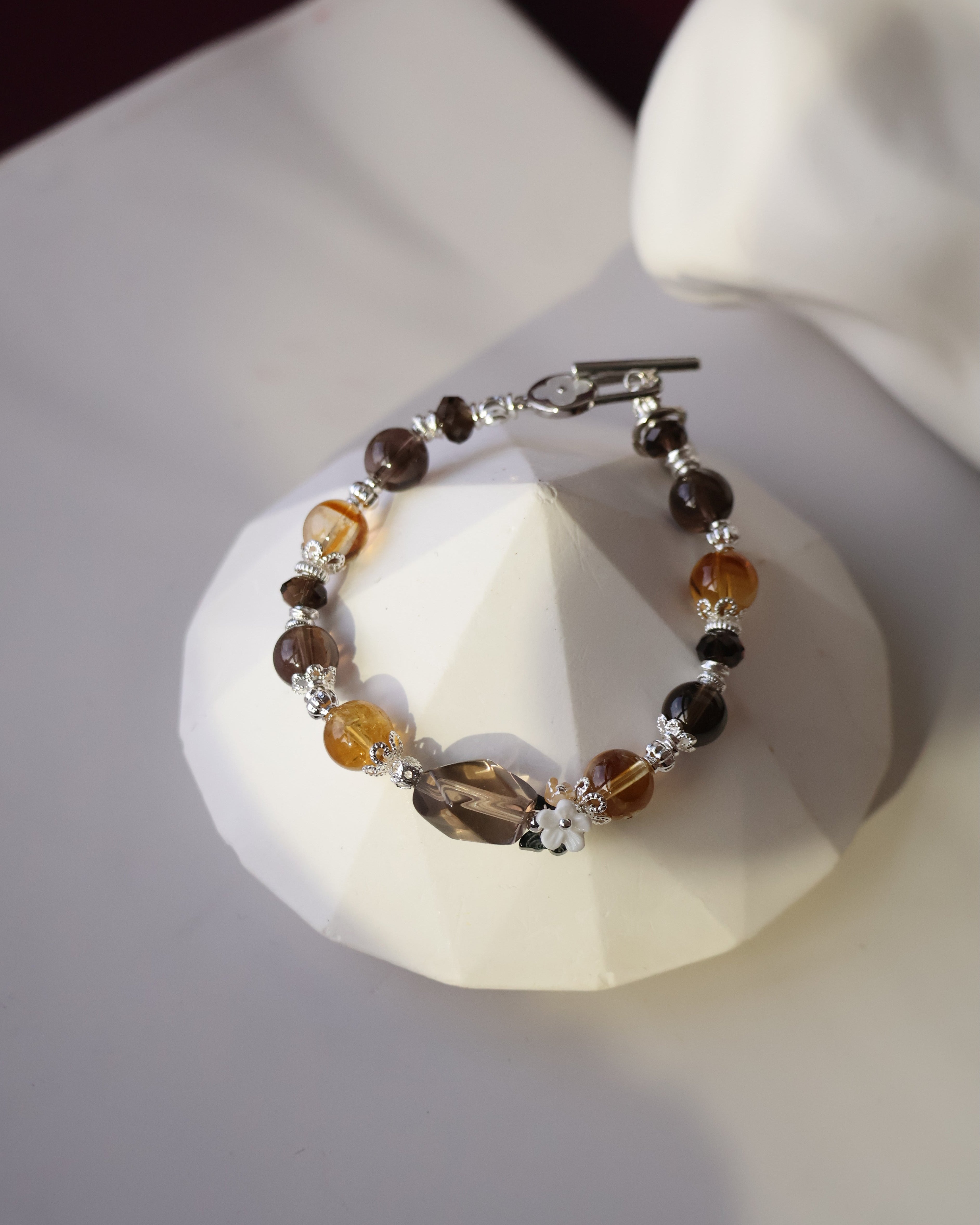 Smoky Quartz & Citrine Bracelet with Smoky Quartz Freeform ¡ª Midnight Shimmer | 8mm (OT Clasp, Elastic)