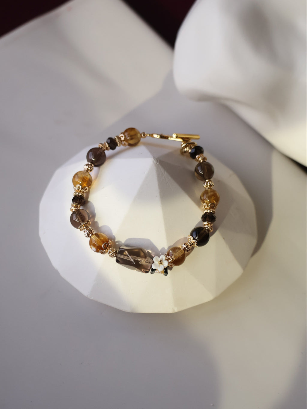 Smoky Quartz & Citrine Bracelet with Smoky Quartz Freeform ¡ª Midnight Shimmer | 8mm (OT Clasp, Elastic)