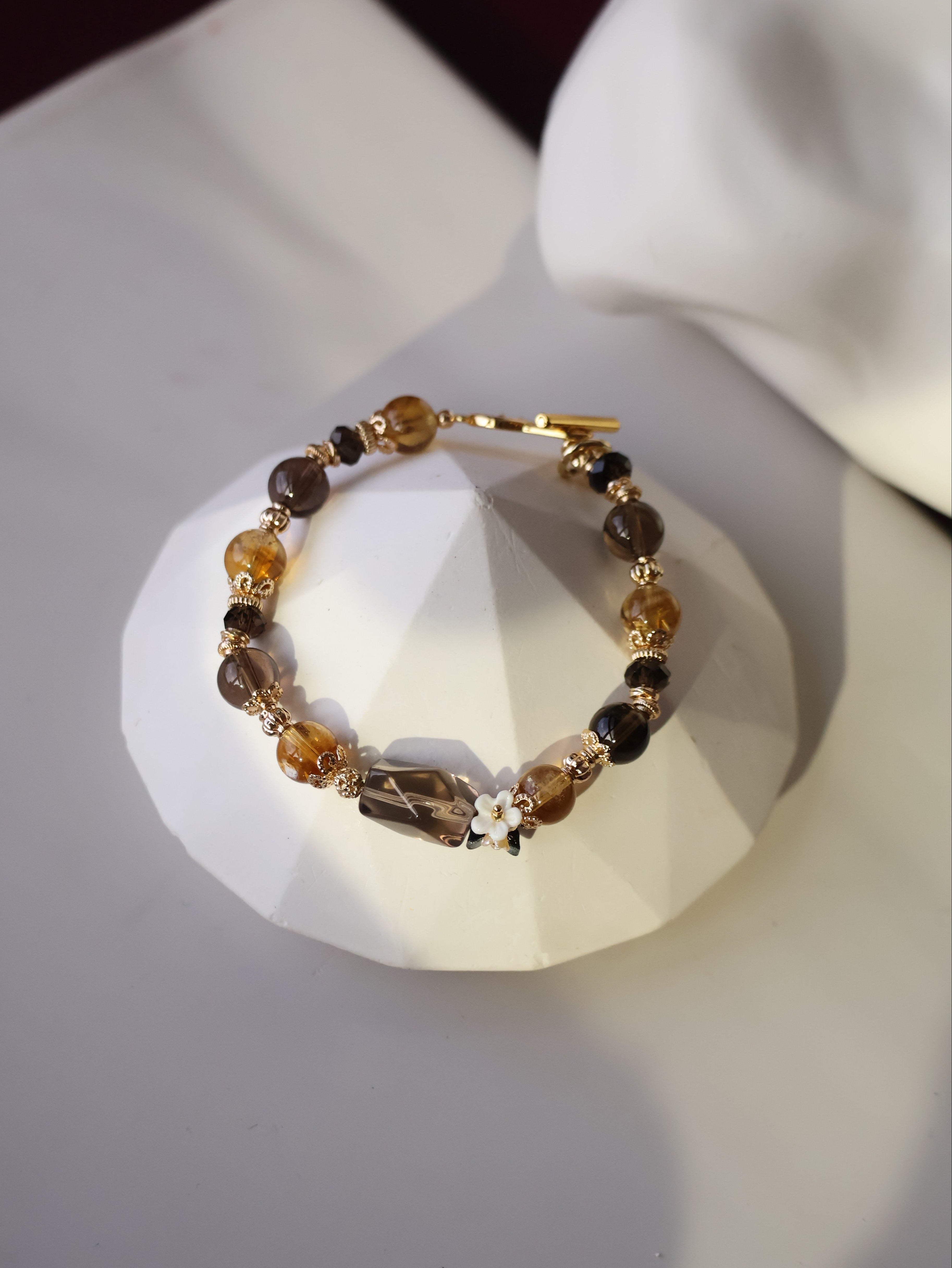 Smoky Quartz & Citrine Bracelet with Smoky Quartz Freeform ¡ª Midnight Shimmer | 8mm (OT Clasp, Elastic)