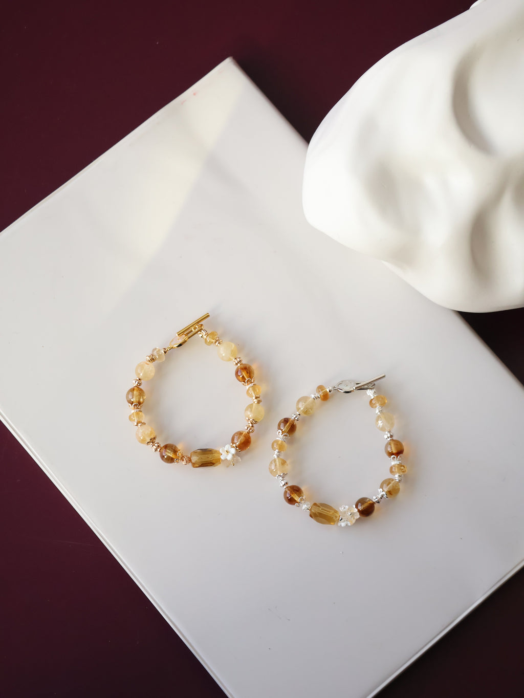 Citrine Crystal Bracelet with Citrine Free Form ¡ª Sunelle | 8mm (OT Clasp, Elastic)