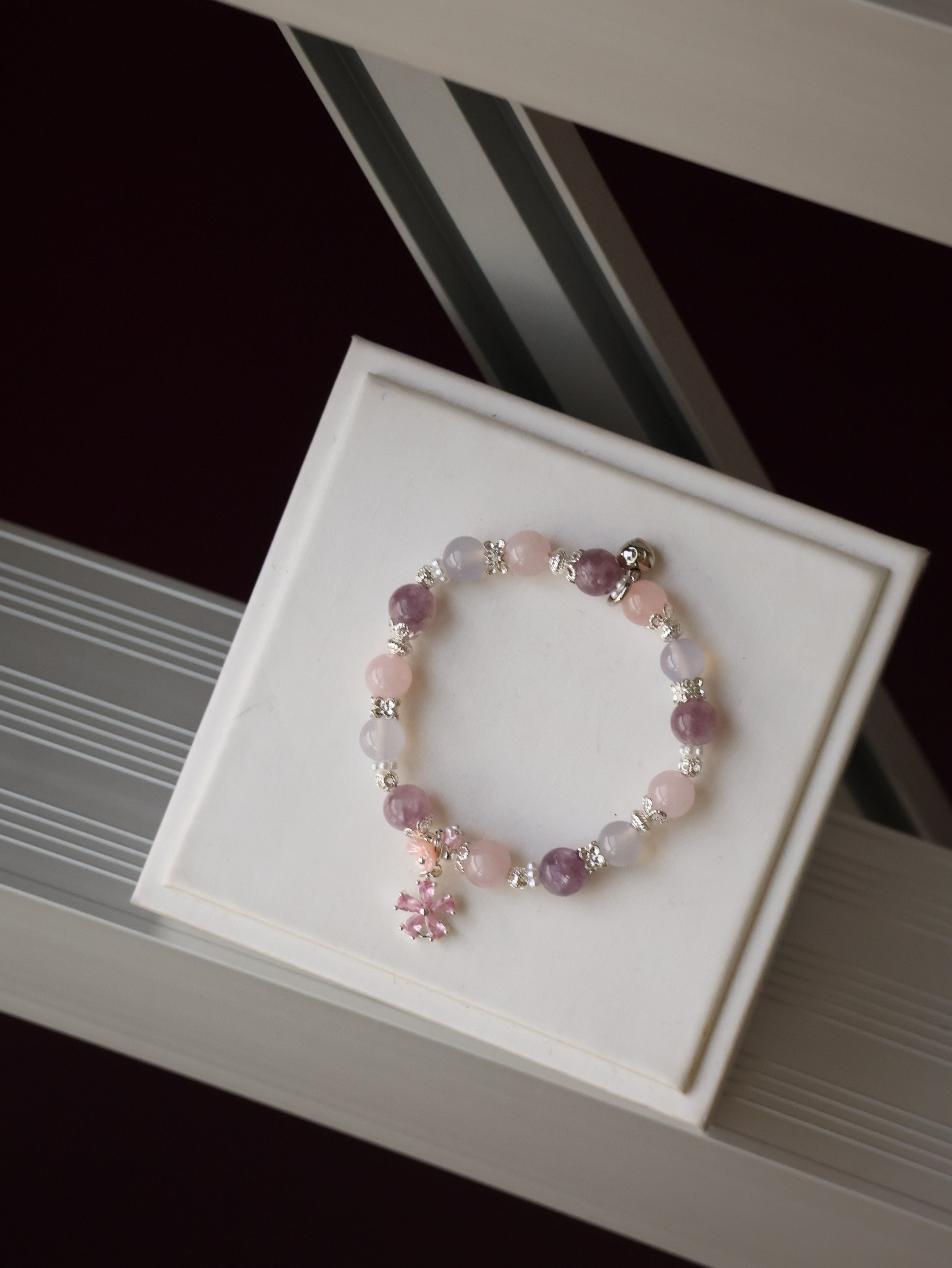 Pink Purple Emerald Mica, Lilac Chalcedony & Rose Quartz with Pink Flower & Mini Flower Bouquet ¡ª Blooming Bouquet | 8mm / 10mm (Elastic)
