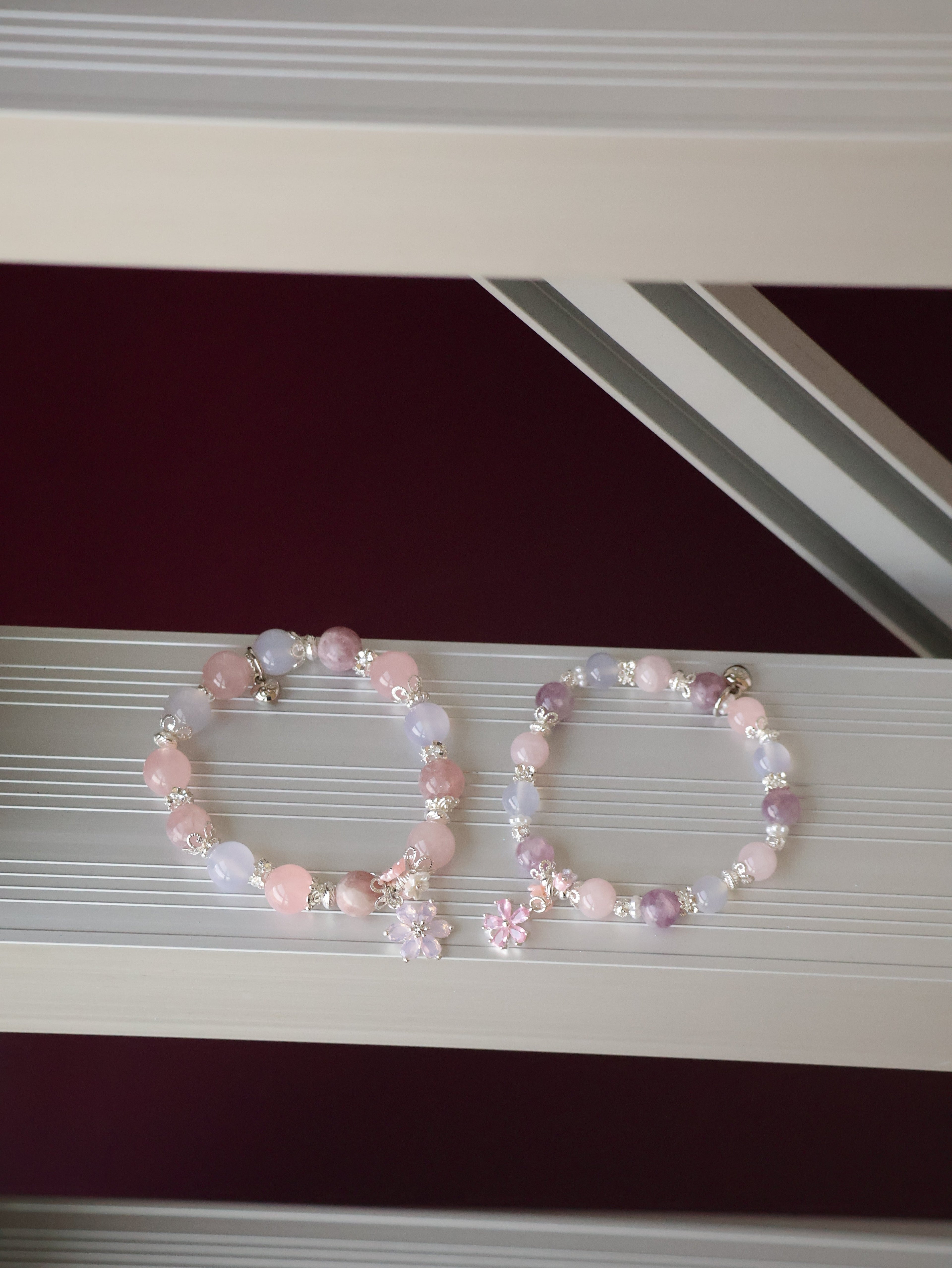 Pink Purple Emerald Mica, Lilac Chalcedony & Rose Quartz with Pink Flower & Mini Flower Bouquet ¡ª Blooming Bouquet | 8mm / 10mm (Elastic)
