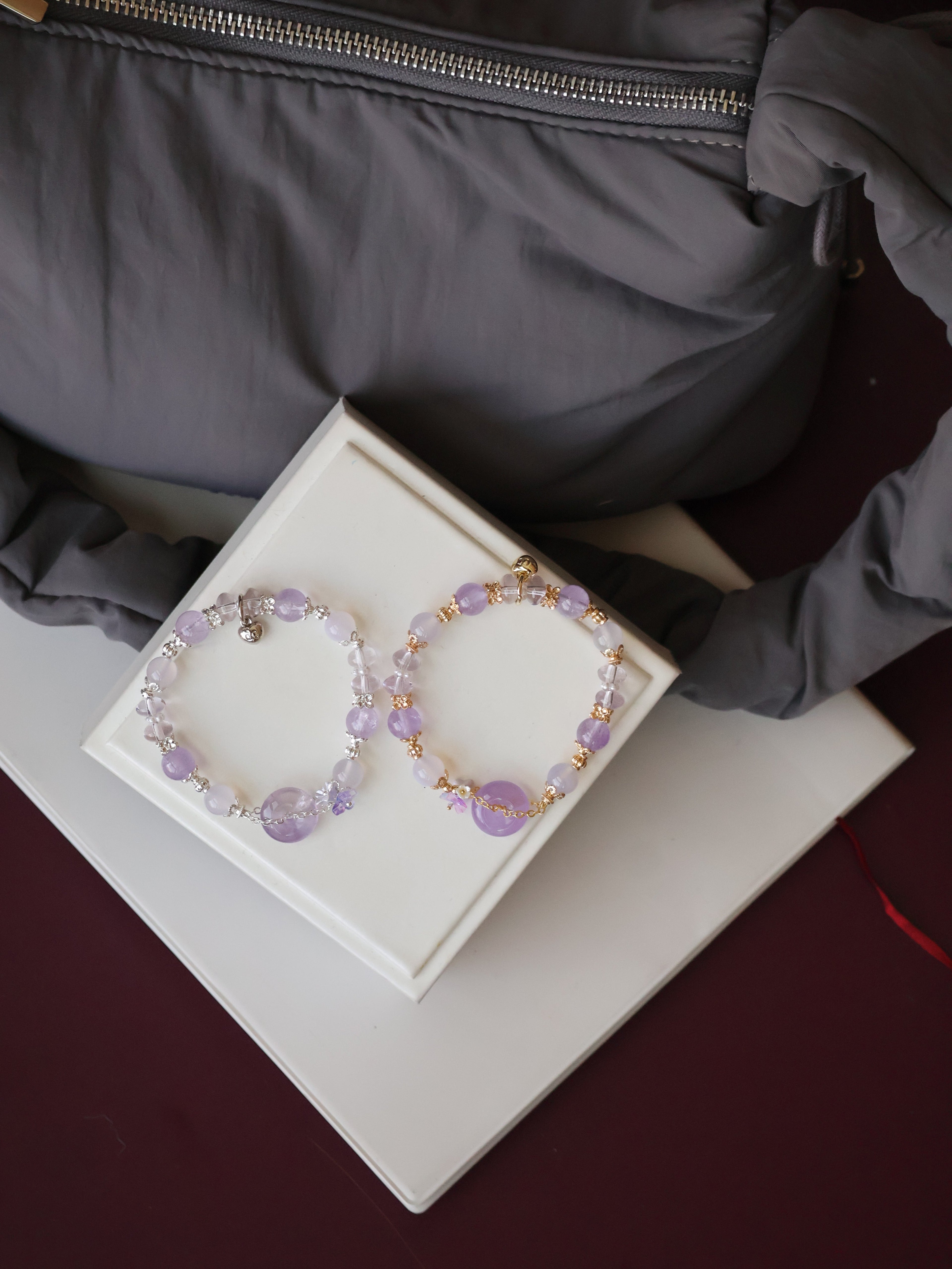 Amethyst & Lilac Chalcedony Ping An Kou Crystal Bracelet ¡ª Odette | 8mm (Elastic)