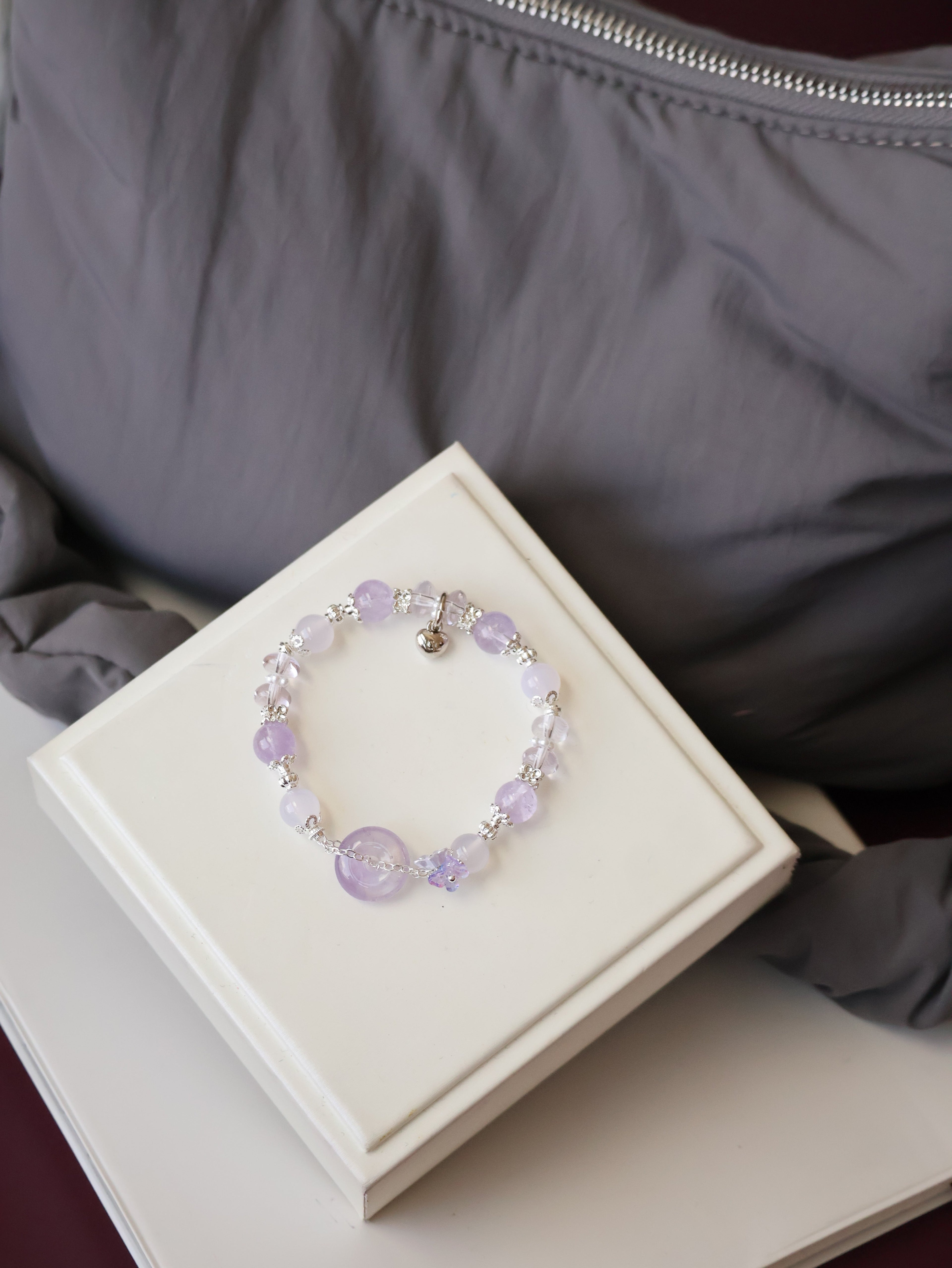 Amethyst & Lilac Chalcedony Ping An Kou Crystal Bracelet ¡ª Odette | 8mm (Elastic)