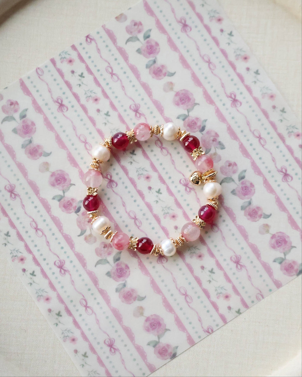 Rhodonite, Ruby & Freshwater Pearl Crystal Bracelet ¡ª The Ultimate Collection | 8mm (Elastic)