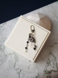 Black Obsidian, White Phantom Quartz & Hypersthene Crystal Keychain ¡ª Amorette Clover Ping An Kou