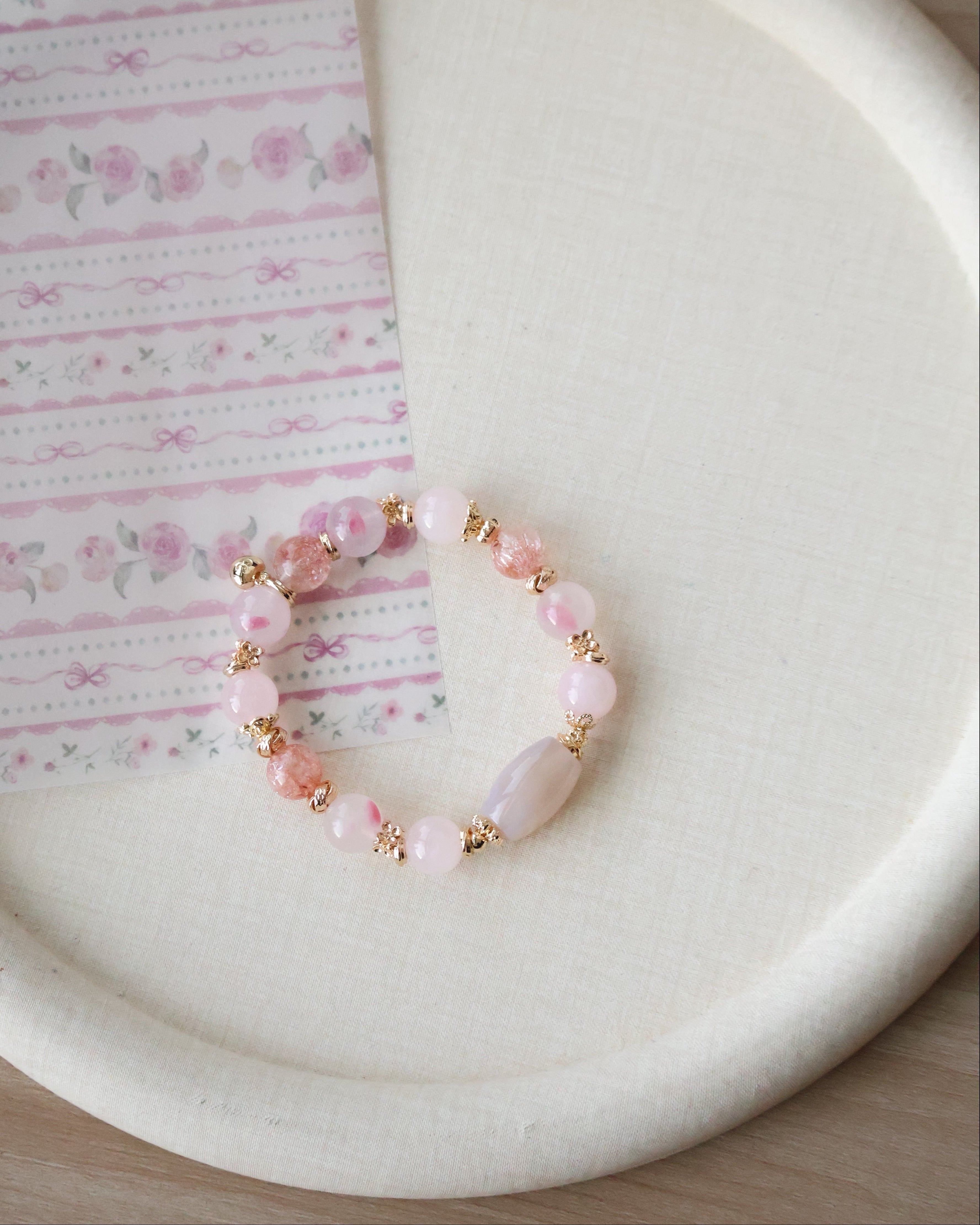 Flower Agate, Rhodonite & Rose Quartz Bracelet ¡ª Pink Slushie Inspired Dupe | 10mm (Elastic)
