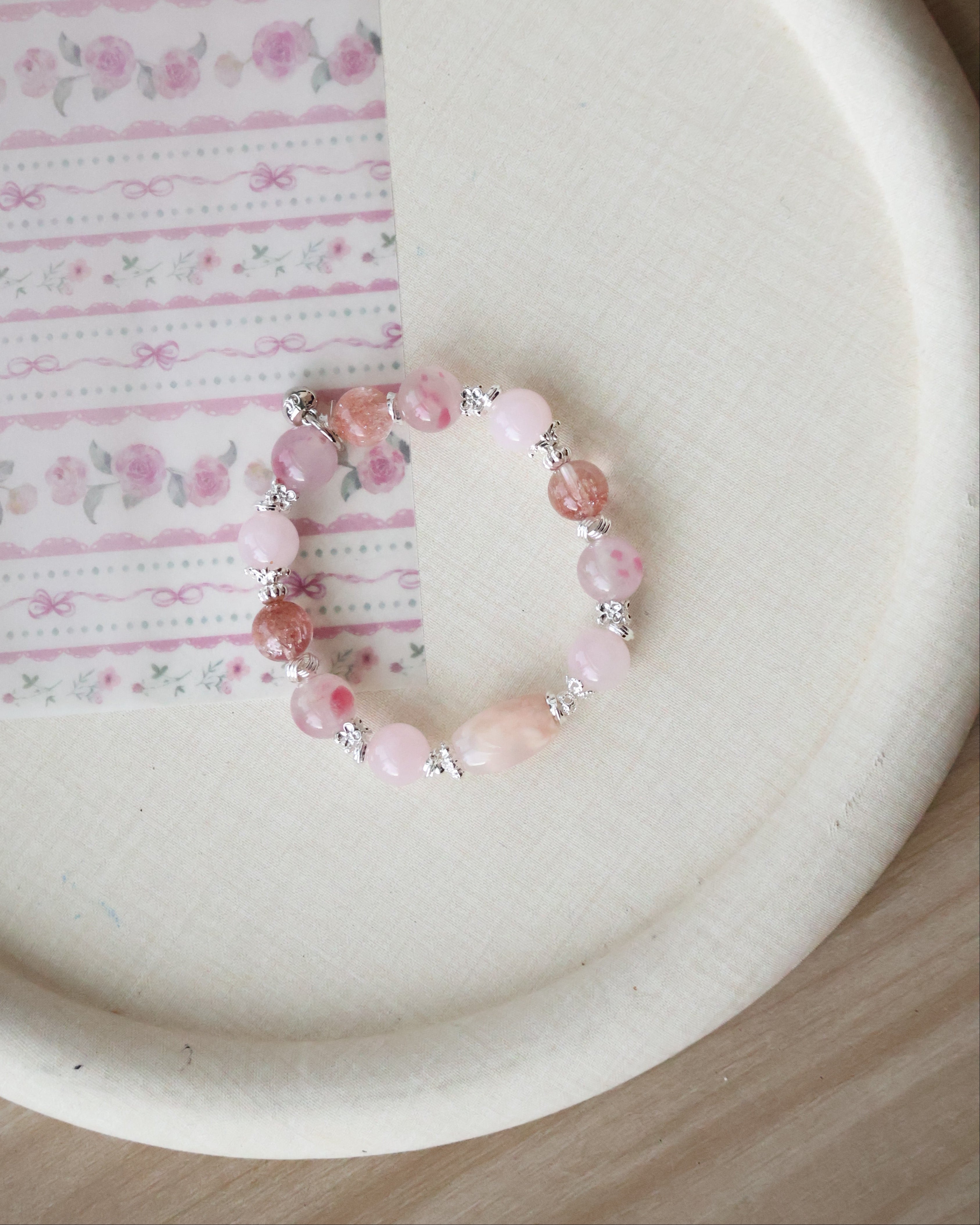 Flower Agate, Rhodonite & Rose Quartz Bracelet ¡ª Pink Slushie Inspired Dupe | 10mm (Elastic)