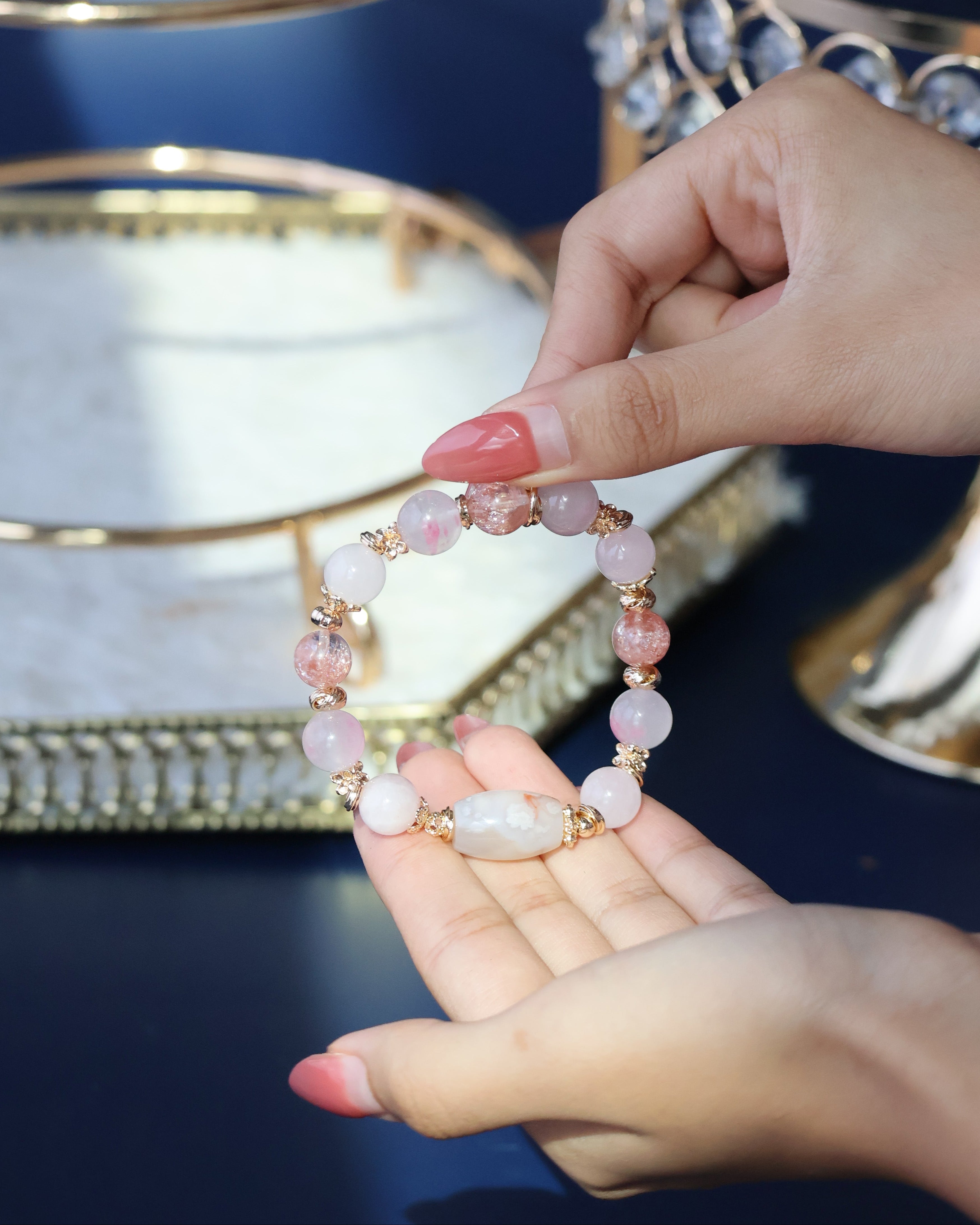 Flower Agate, Rhodonite & Rose Quartz Bracelet ¡ª Pink Slushie Inspired Dupe | 10mm (Elastic)