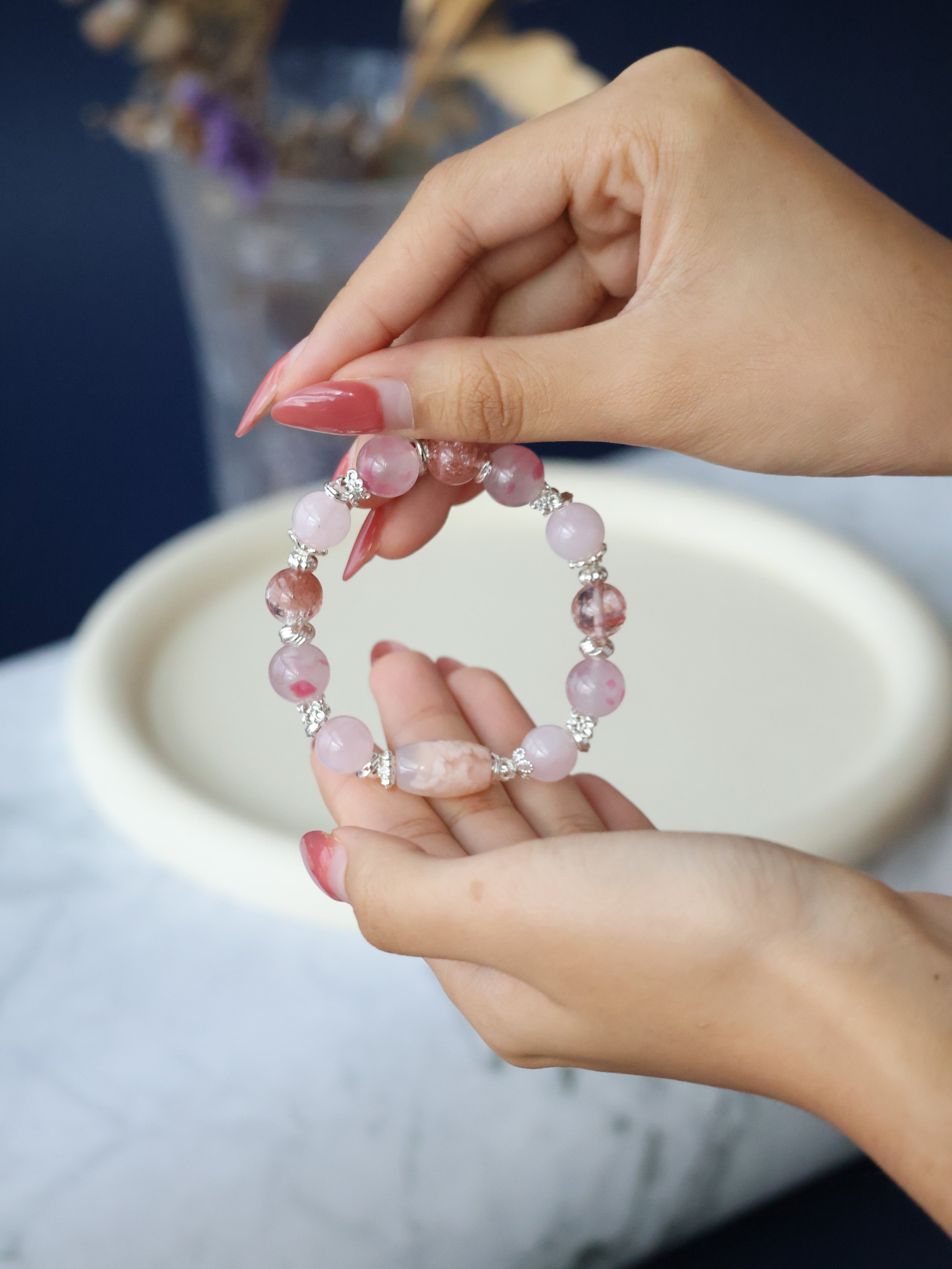 Flower Agate, Rhodonite & Rose Quartz Bracelet ¡ª Pink Slushie Inspired Dupe | 10mm (Elastic)