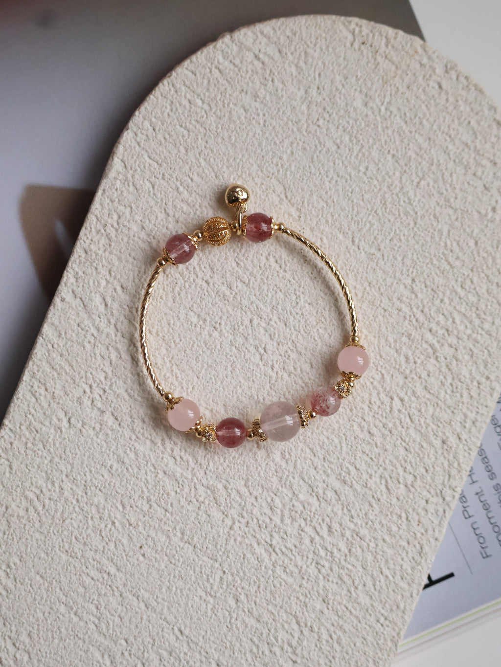Strawberry Quartz & Rose Quartz Crystal Bracelet Bangle ¡ª Orianna Bangles Series | 8mm (Elastic)
