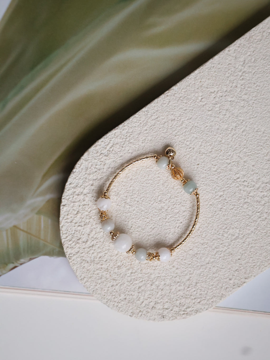Green Jadeite & White Phantom Quartz Crystal Bracelet Bangle ¡ª Orianna Bangles Series | 8mm (Elastic)
