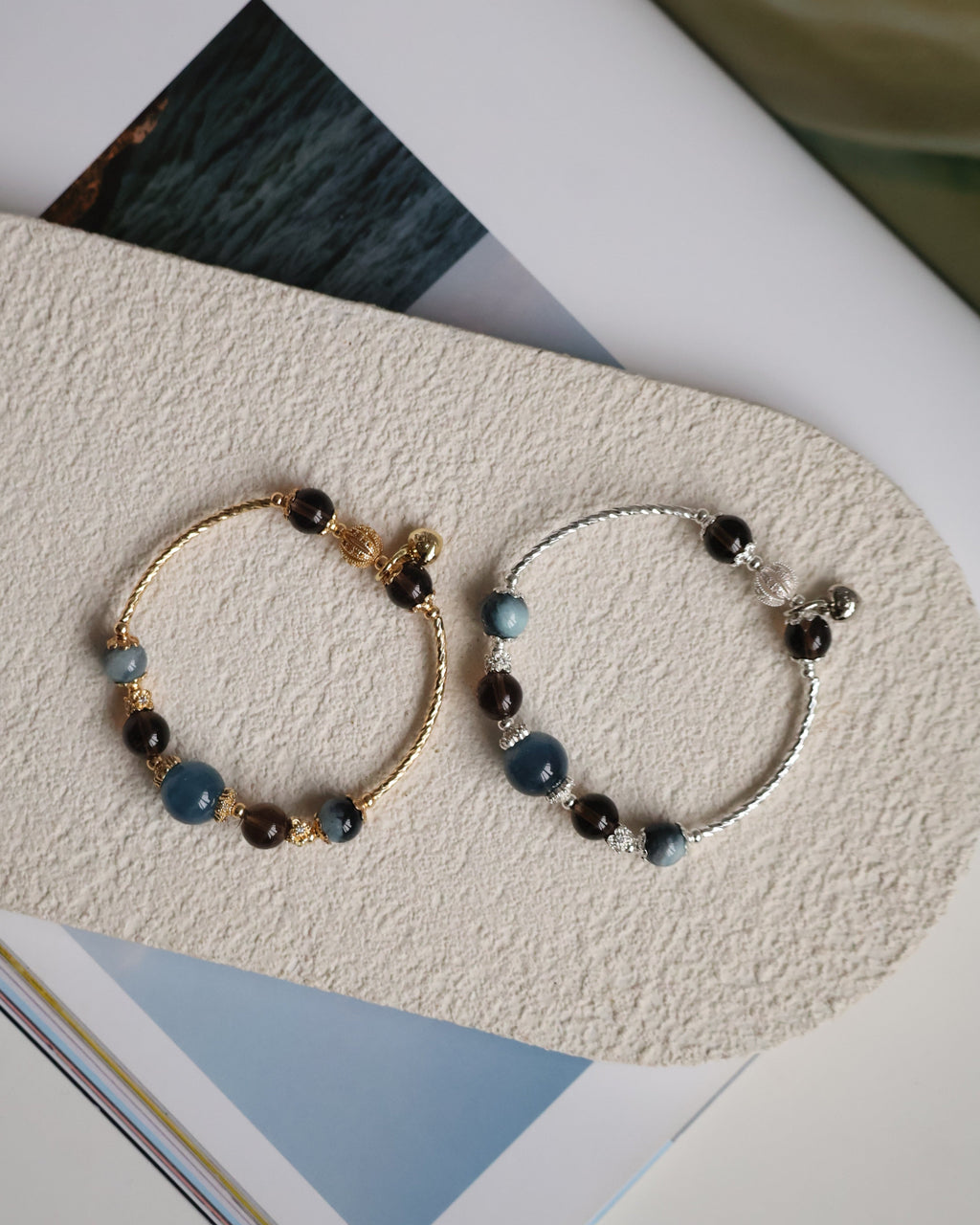 Smoky Quartz & Devil¡¯s Eye Aquamarine Crystal Bracelet Bangle ¡ª Orianna Bangles Series | 8mm