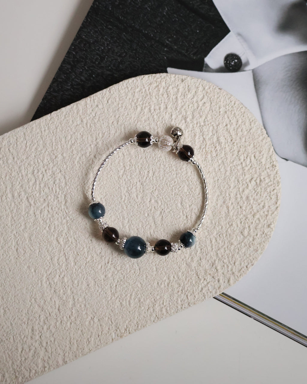 Smoky Quartz & Devil¡¯s Eye Aquamarine Crystal Bracelet Bangle ¡ª Orianna Bangles Series | 8mm
