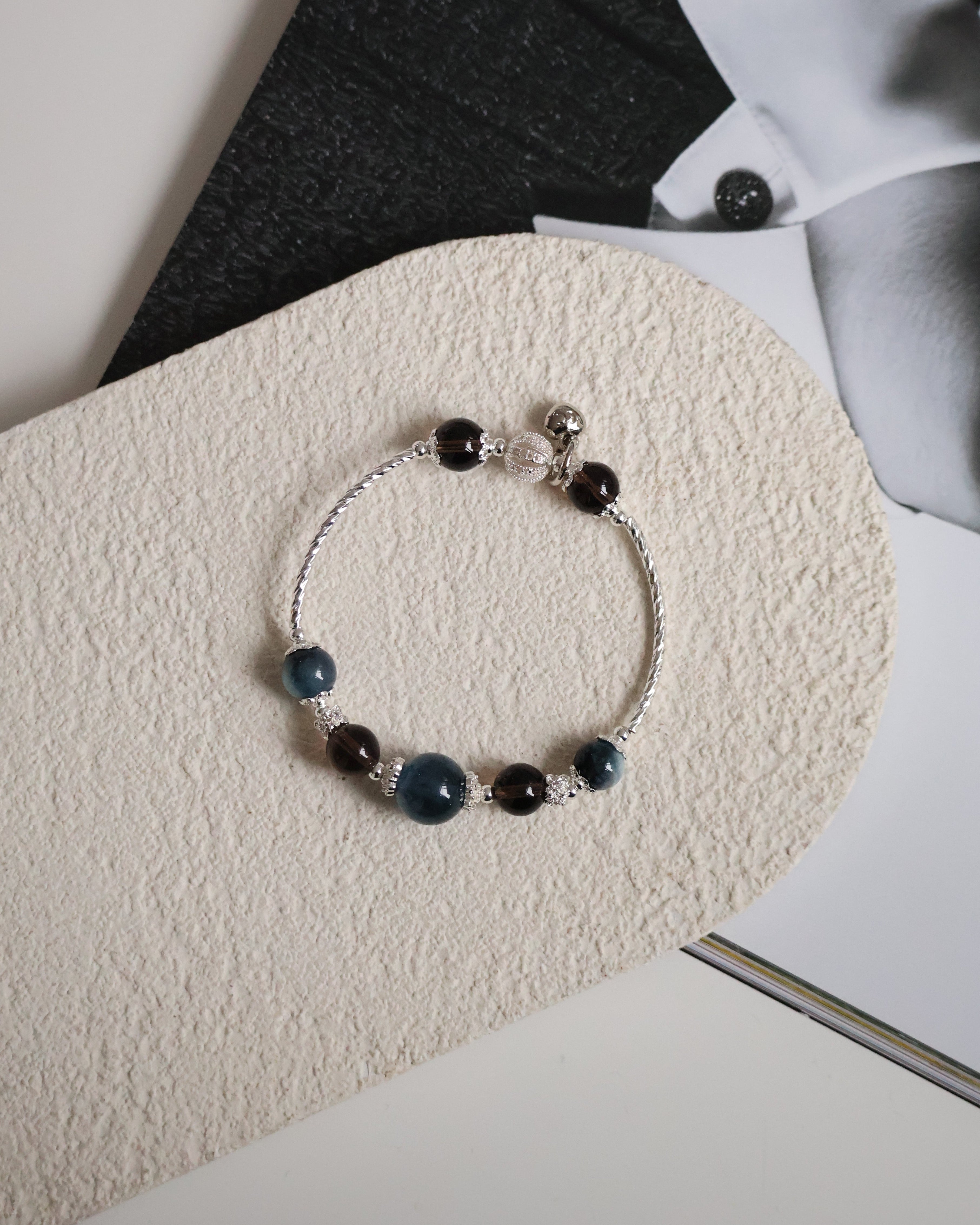 Smoky Quartz & Devil¡¯s Eye Aquamarine Crystal Bracelet Bangle ¡ª Orianna Bangles Series | 8mm