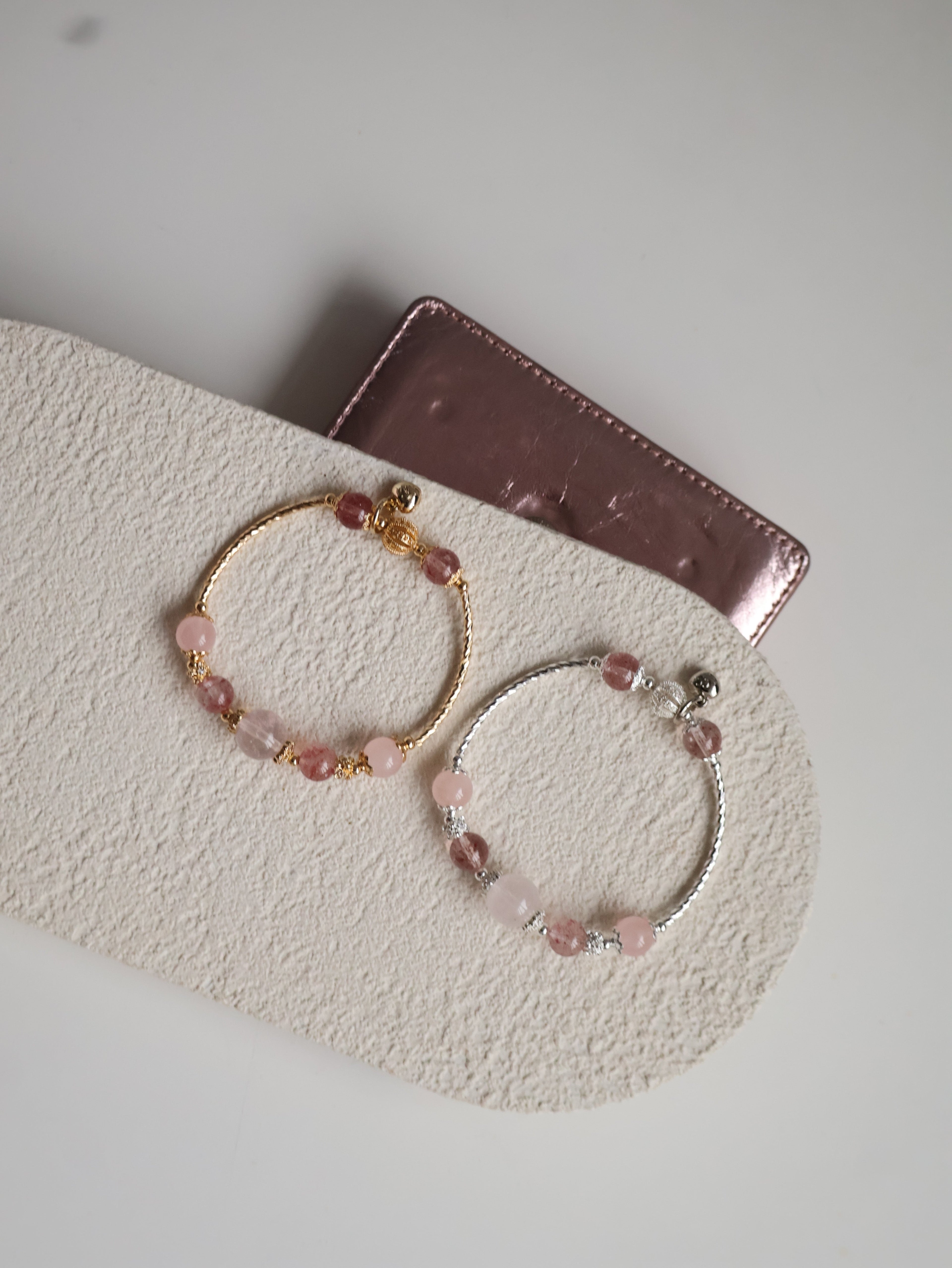 Strawberry Quartz & Rose Quartz Crystal Bracelet Bangle ¡ª Orianna Bangles Series | 8mm (Elastic)
