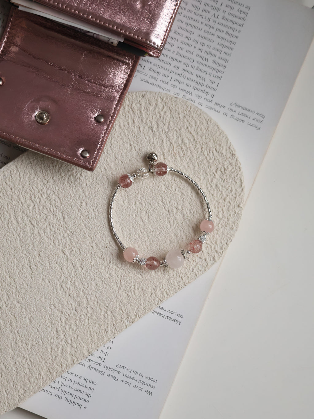 Strawberry Quartz & Rose Quartz Crystal Bracelet Bangle ¡ª Orianna Bangles Series | 8mm (Elastic)