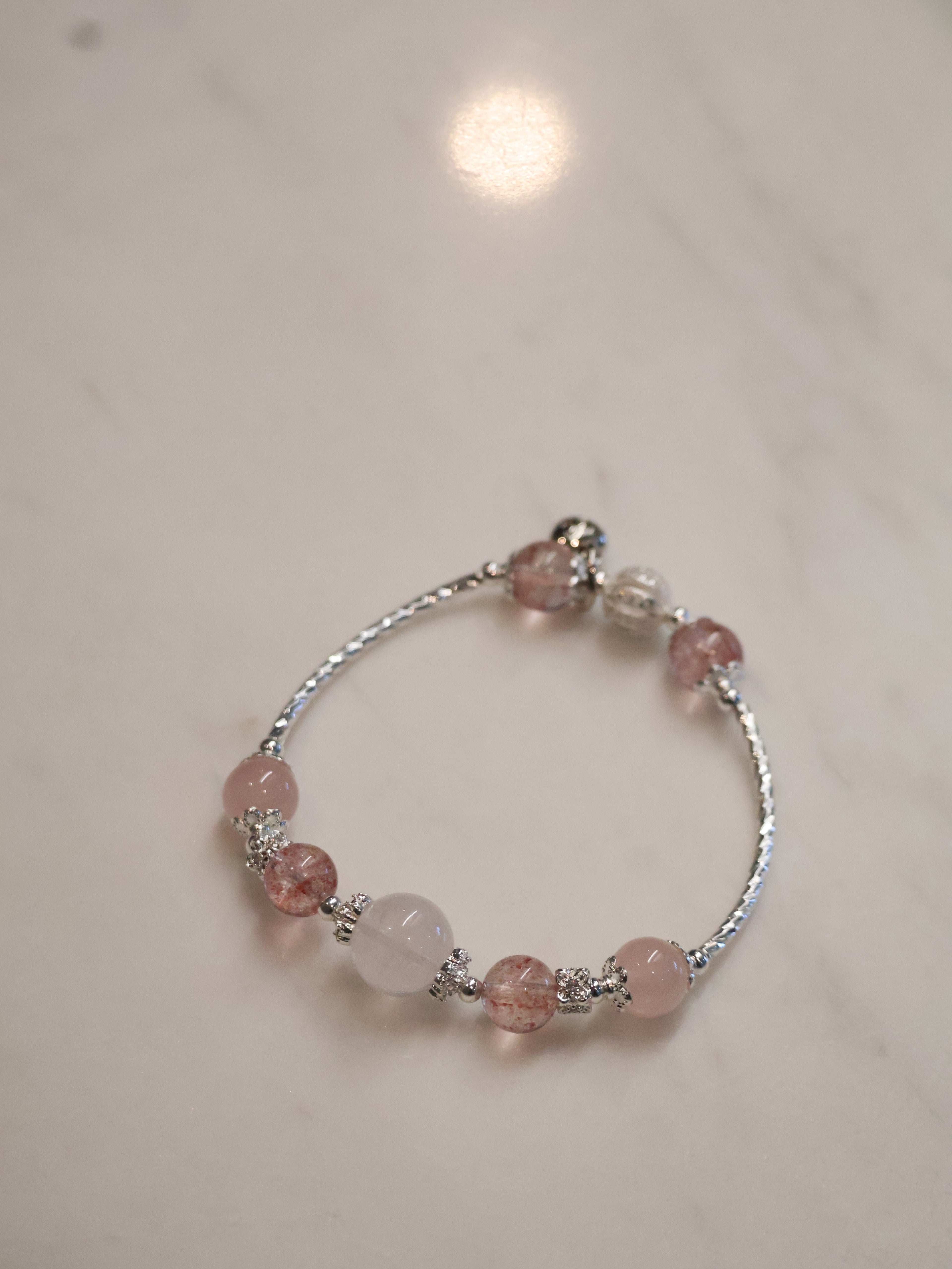 Strawberry Quartz & Rose Quartz Crystal Bracelet Bangle ¡ª Orianna Bangles Series | 8mm (Elastic)