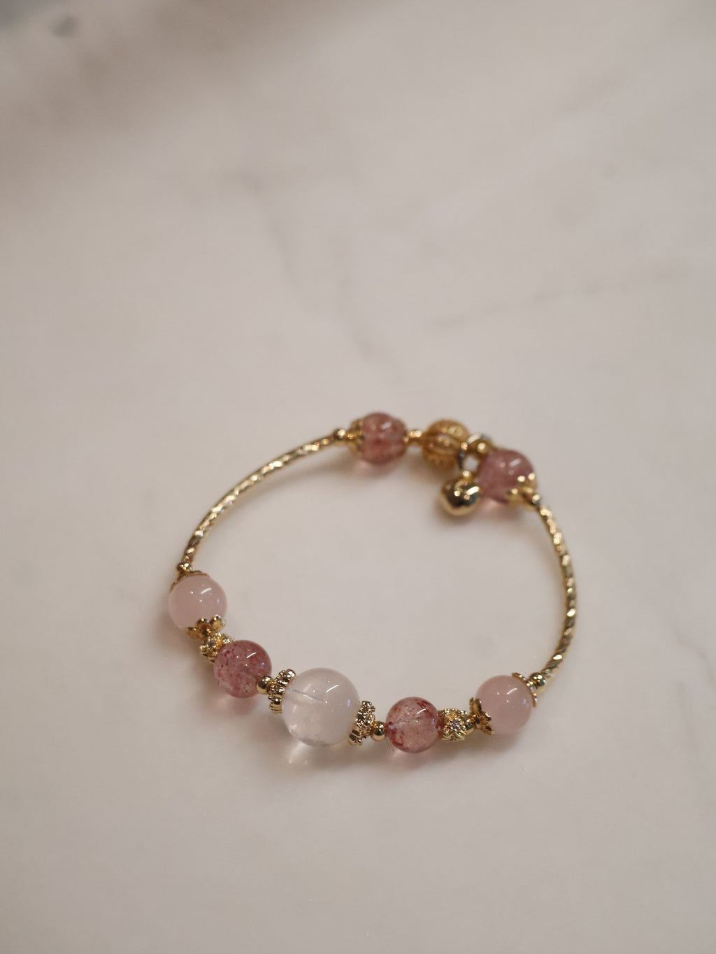 Strawberry Quartz & Rose Quartz Crystal Bracelet Bangle ¡ª Orianna Bangles Series | 8mm (Elastic)