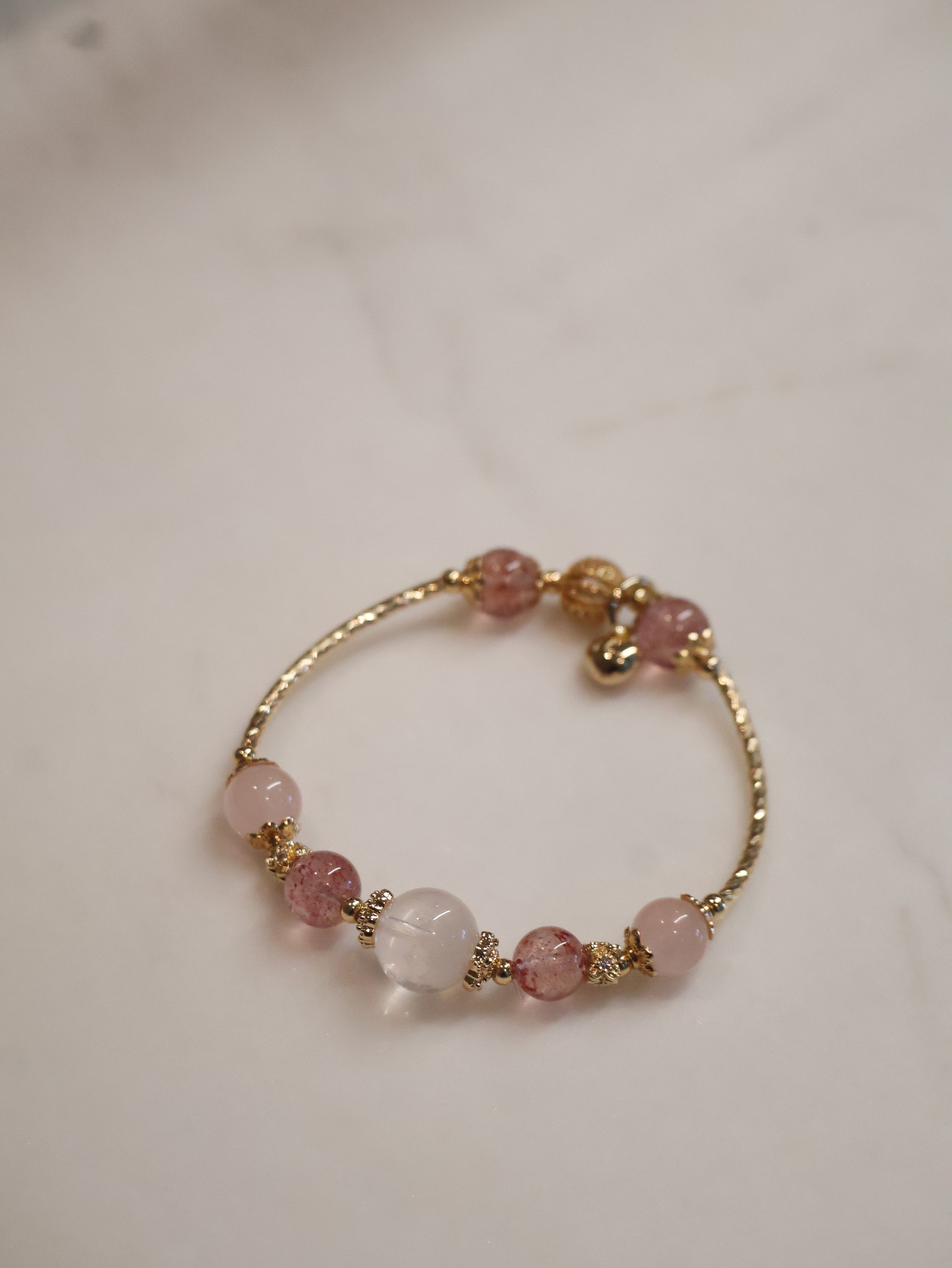 Strawberry Quartz & Rose Quartz Crystal Bracelet Bangle ¡ª Orianna Bangles Series | 8mm (Elastic)