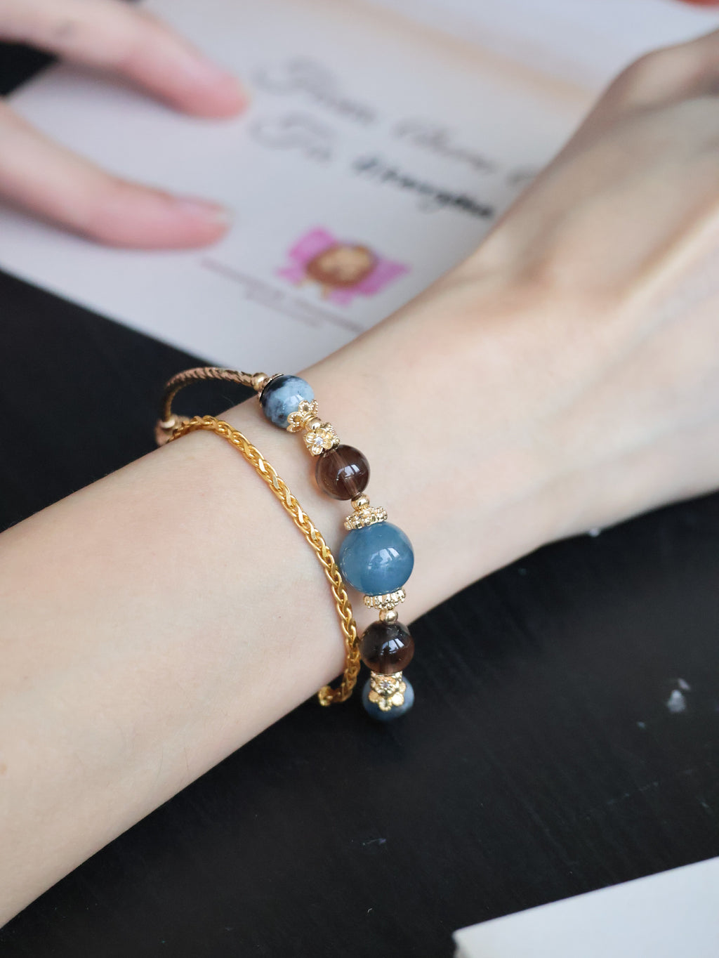 Smoky Quartz & Devil¡¯s Eye Aquamarine Crystal Bracelet Bangle ¡ª Orianna Bangles Series | 8mm