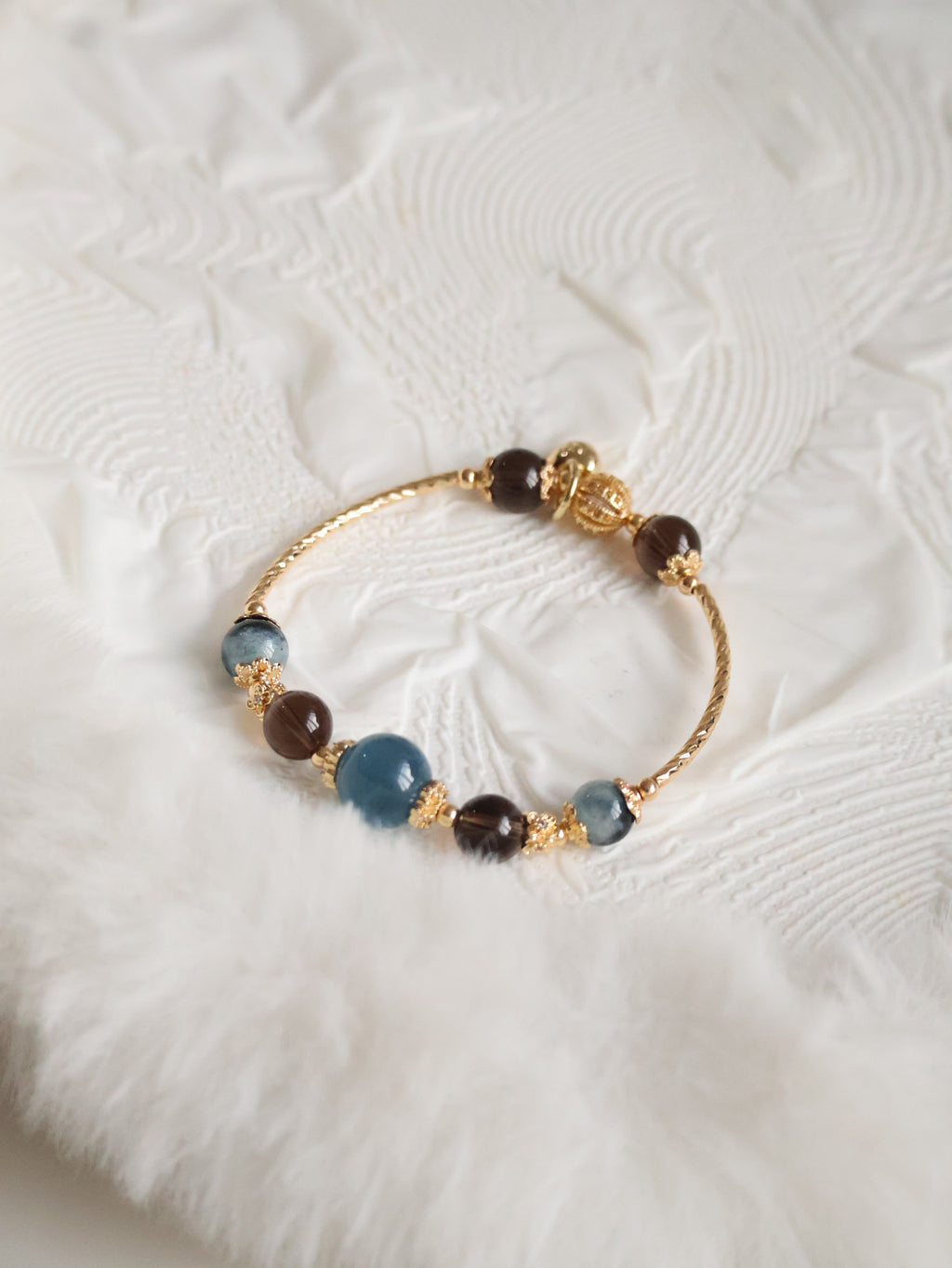 Smoky Quartz & Devil¡¯s Eye Aquamarine Crystal Bracelet Bangle ¡ª Orianna Bangles Series | 8mm