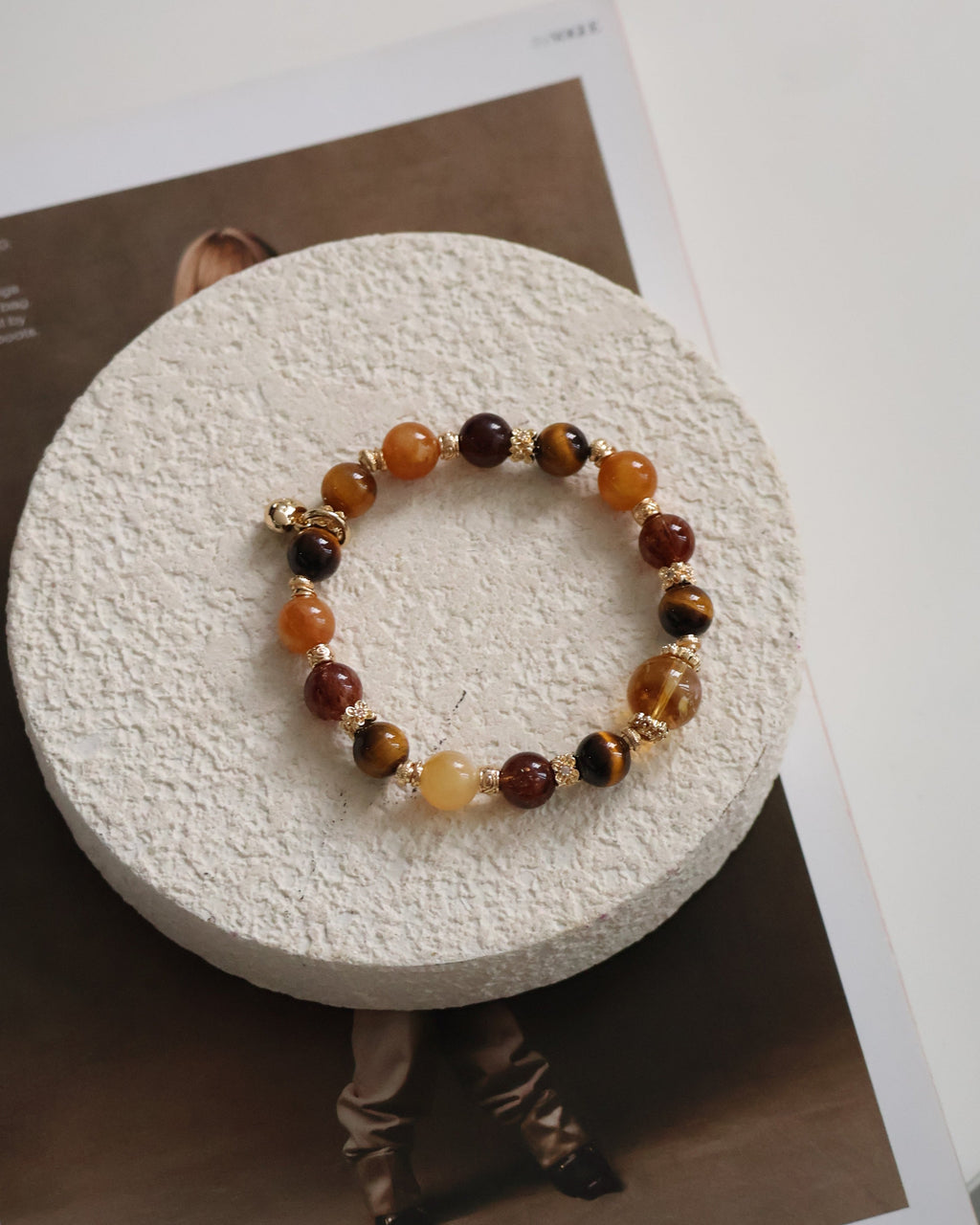 Andesine Labradorite, Tiger¡¯s Eye, Citrine & Black Gold Super 7 Crystal Bracelet ¡ª Miel Honey | 8mm (Elastic)