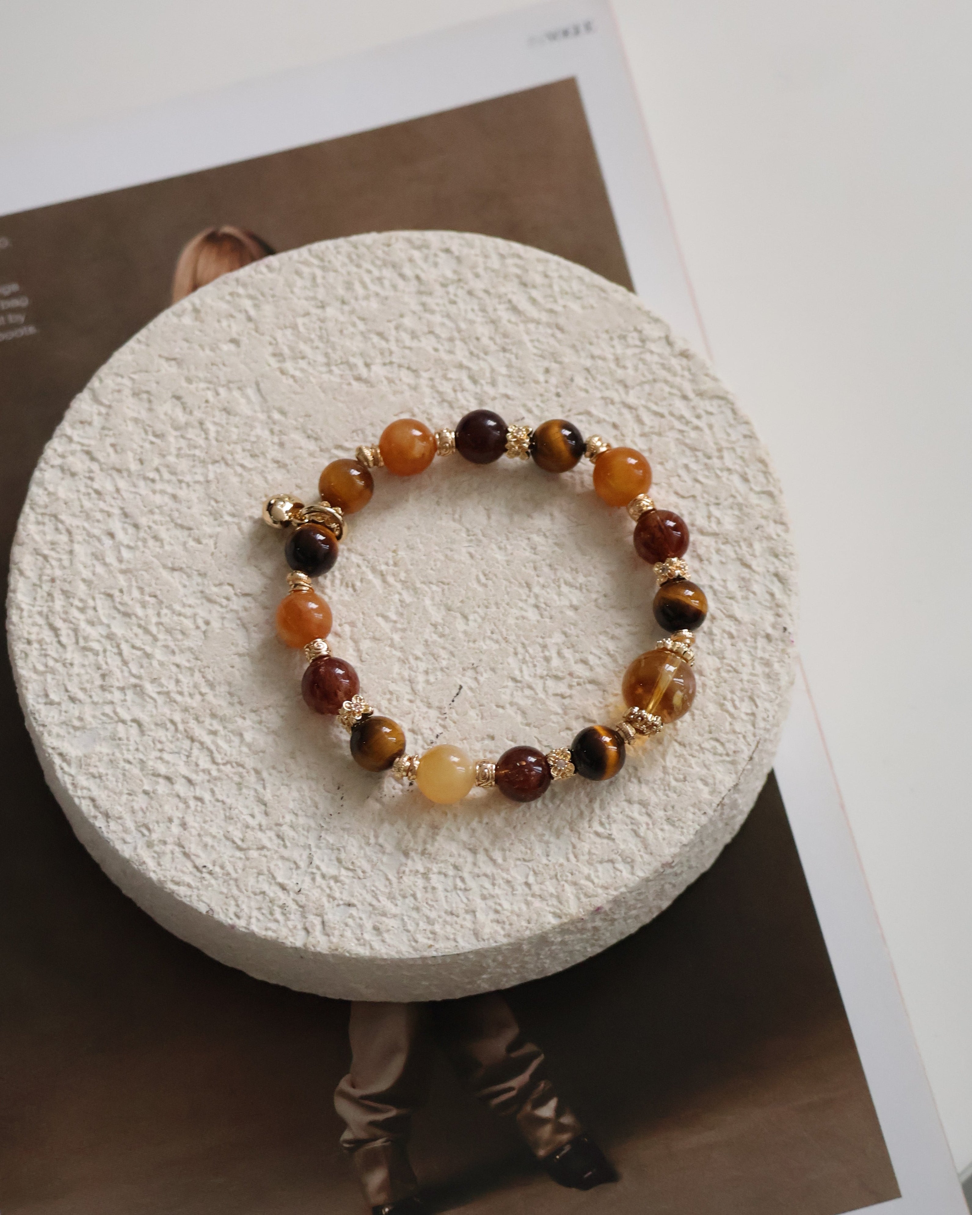 Andesine Labradorite, Tiger¡¯s Eye, Citrine & Black Gold Super 7 Crystal Bracelet ¡ª Miel Honey | 8mm (Elastic)