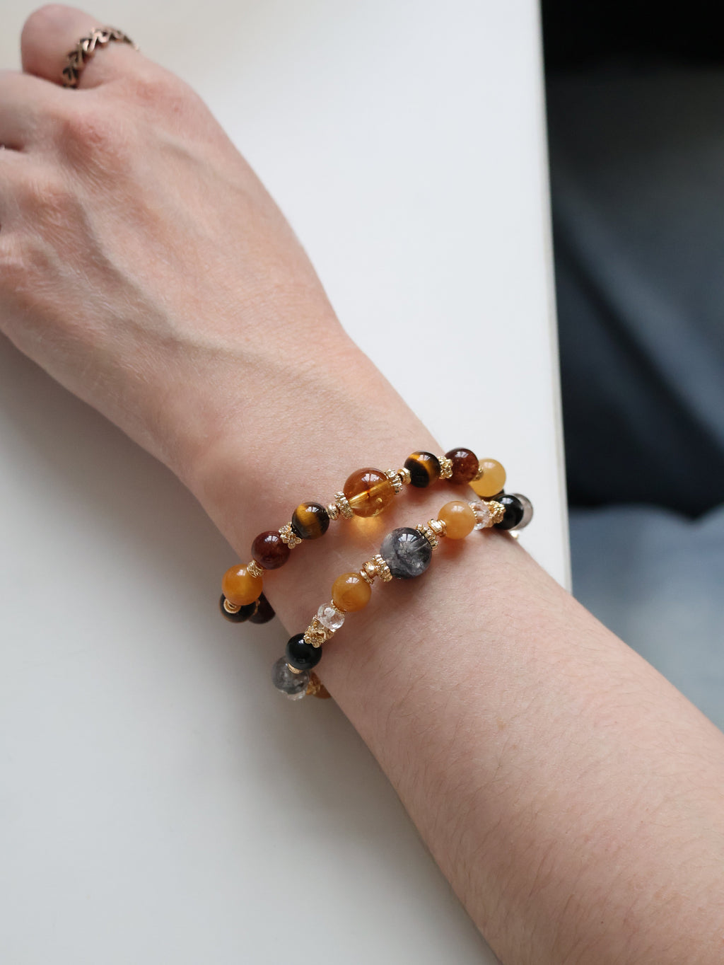 Hypersthene, Clear Quartz, Andesine Labradorite & Herkimer Diamond Crystal Bracelet ¡ª Miel Husky | 8mm (Elastic)