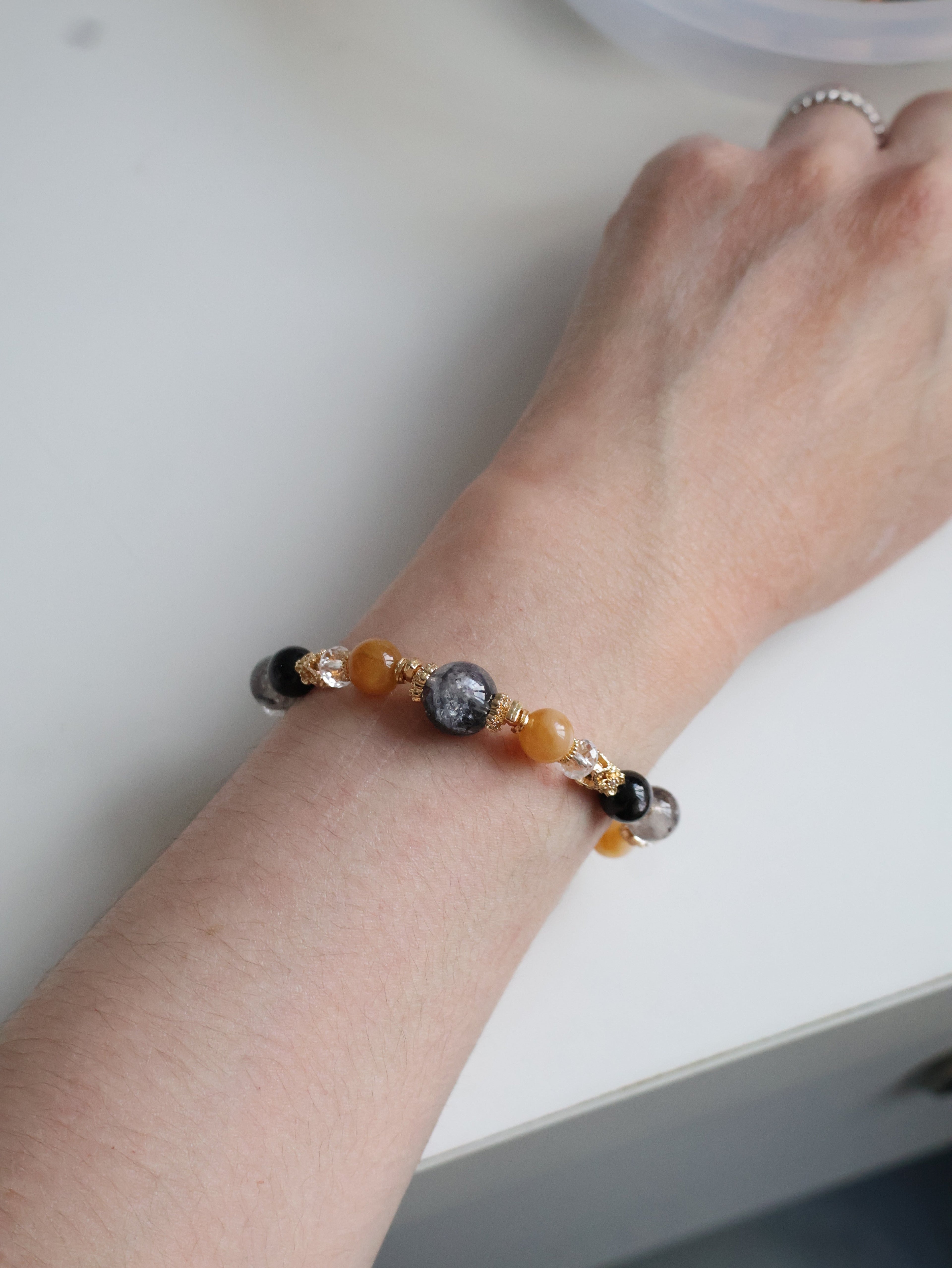 Hypersthene, Clear Quartz, Andesine Labradorite & Herkimer Diamond Crystal Bracelet ¡ª Miel Husky | 8mm (Elastic)