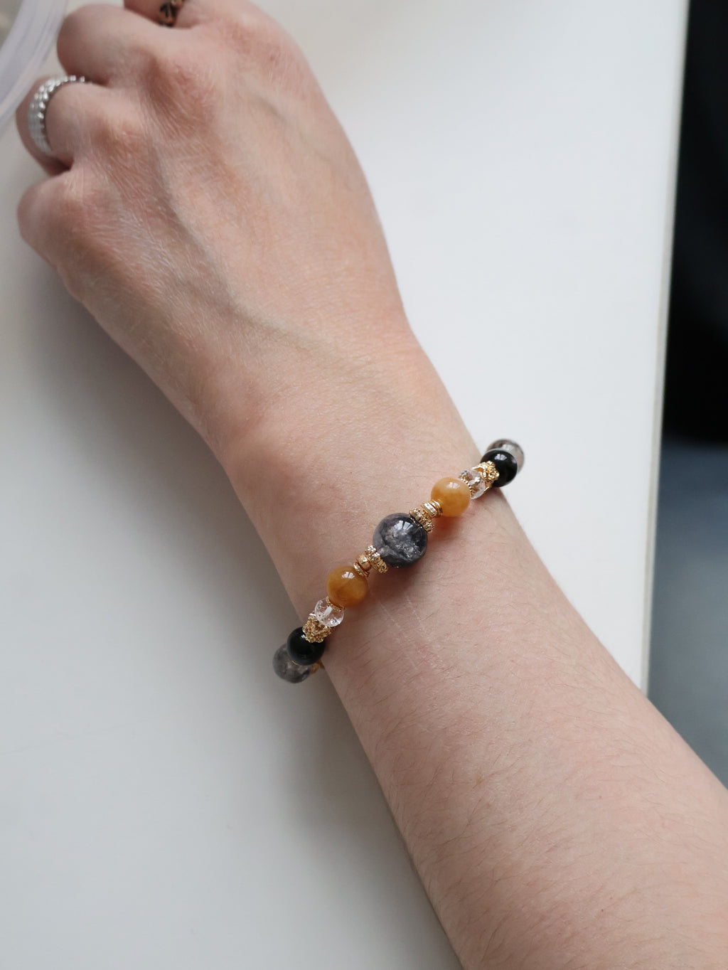 Hypersthene, Clear Quartz, Andesine Labradorite & Herkimer Diamond Crystal Bracelet ¡ª Miel Husky | 8mm (Elastic)
