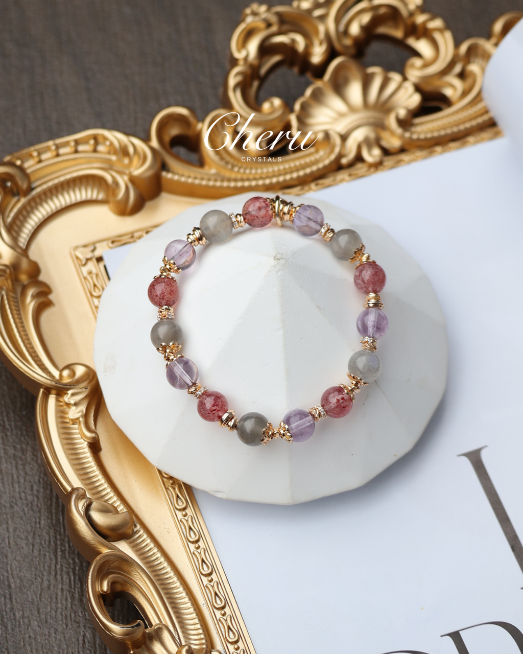 Strawberry Quartz, Labradorite, Amethyst ¡ª Leo Horoscope Series | 8mm (Elastic)