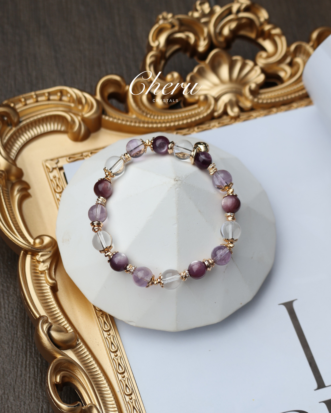 Clear Quartz, Lepidolite, Amethyst ¡ª Libra Horoscope Series | 8mm (Elastic)