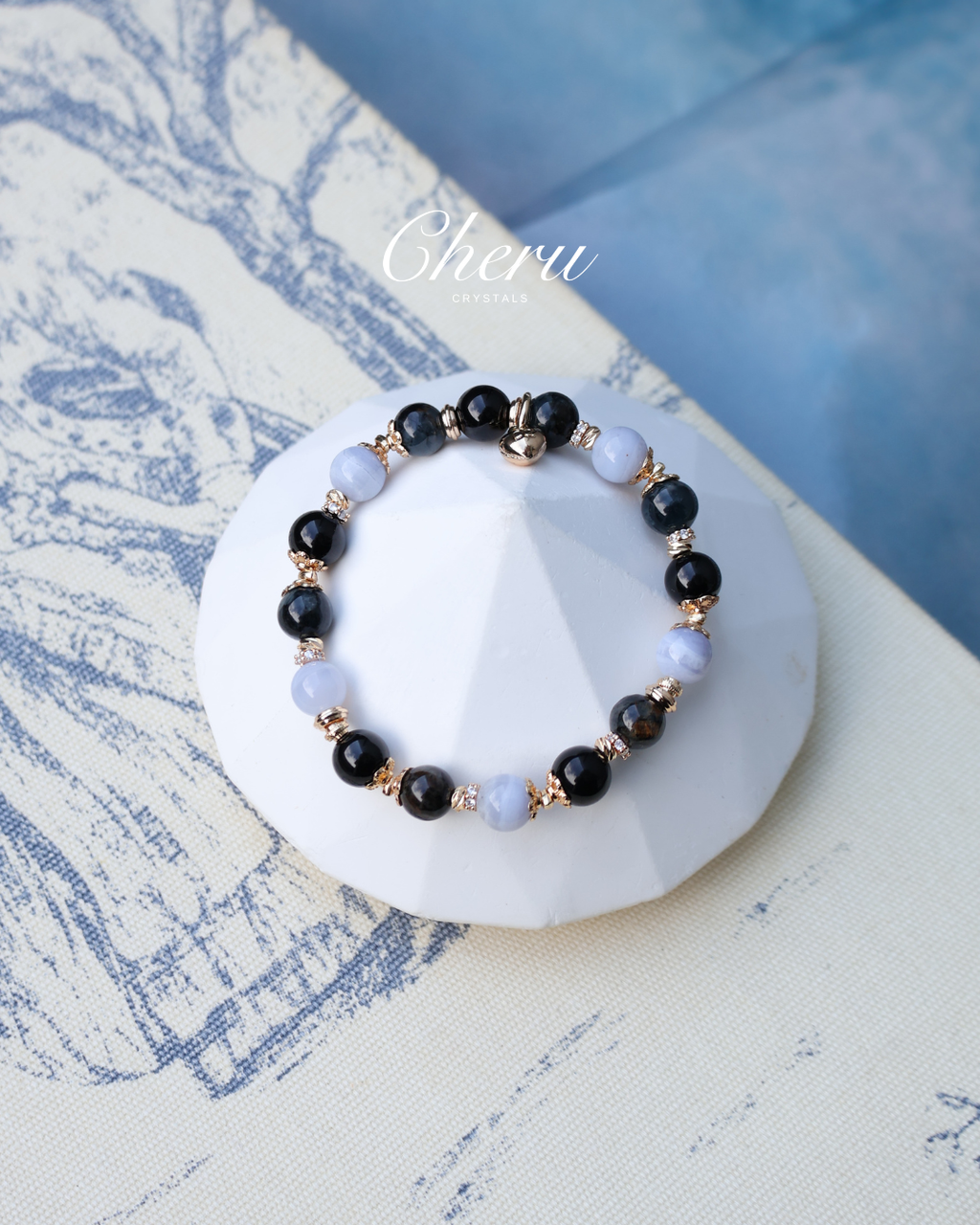Black Tourmaline, Blue lace Agate, Pietersite ¡ª Pisces Horoscope Series | 8mm (Elastic)