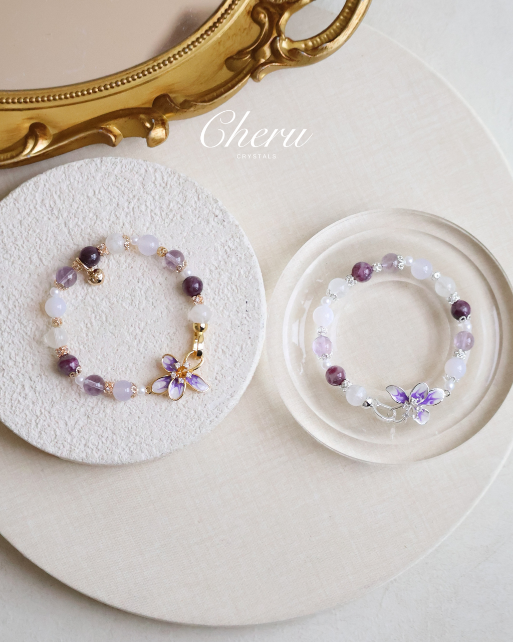 Unicorn Stone, White Phantom Quartz, Lilac Chalcedony & Amethyst ¡ª Plumeria Purple | 8mm (Elastic, OT Clasp)
