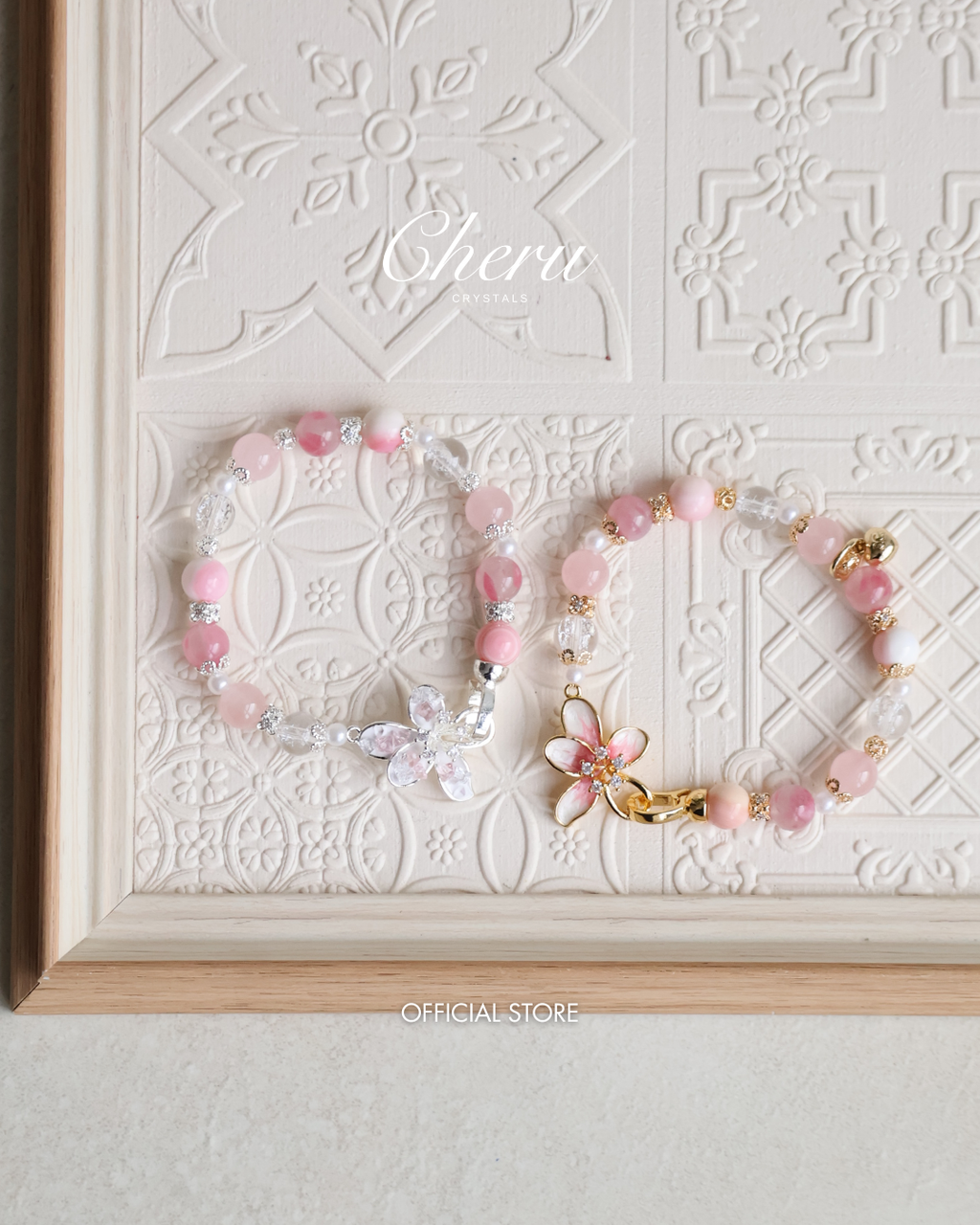 Crackled Clear Quartz, Rose Quartz, Rhodonite & Queen Conch ¡ª Plumeria Pink | 8mm (Elastic / OT Clasp)
