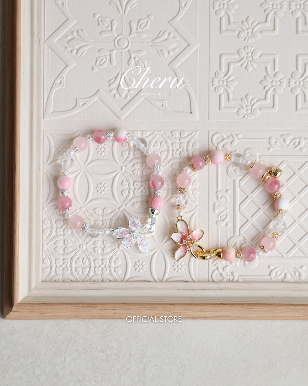 Crackled Clear Quartz, Rose Quartz, Rhodonite & Queen Conch ¡ª Plumeria Pink | 8mm (Elastic / OT Clasp)