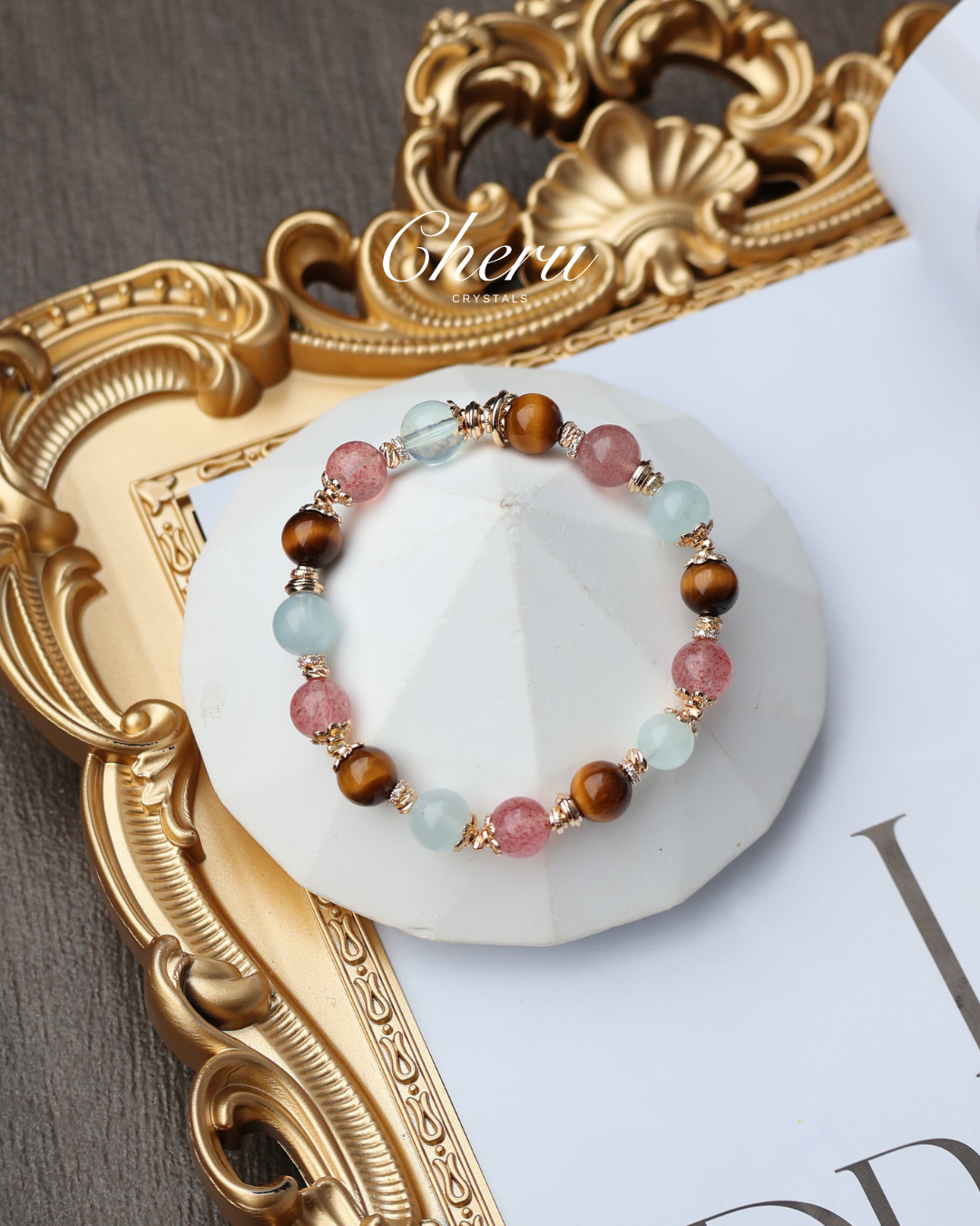 Tiger Eye, Strawberry Quartz, Aquamarine ¡ª Sagittarius Horoscope Series | 8mm (Elastic)