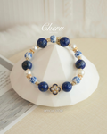 *Luna&Lithoss* Chinese Porcelain Inspired - 10mm Lapis Lazuli (String Through Clover Charm)