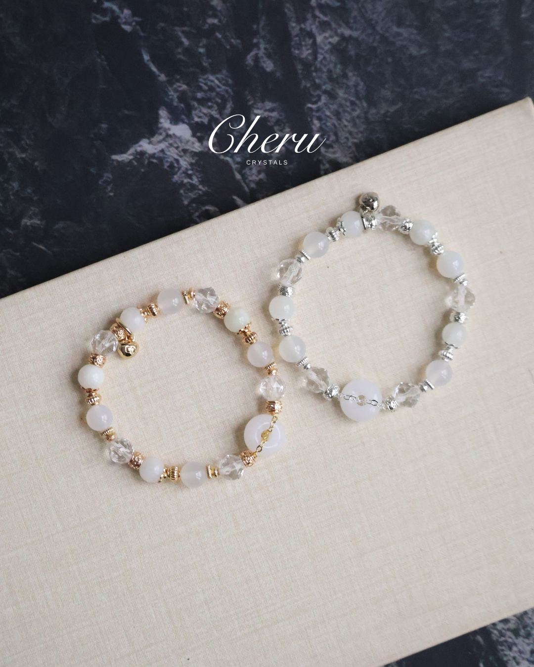 Clear Quartz Faceted, White Agate, White Jadeite ¡ª  White Jadevie Ping An Kou | 8mm (Elastic)