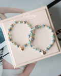 *Luna&Lithoss* Chinese Porcelain Inspired - 6mm Larimar with Heart Dangly