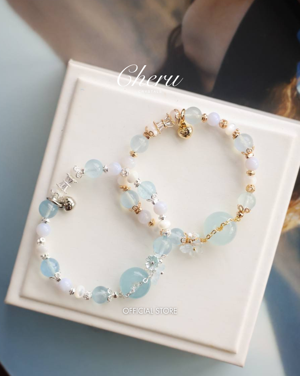 Aquamarine, White Conch & Blue Lace Agate ¡ª Everfae Ping An Kou Series | 8mm (Elastic)
