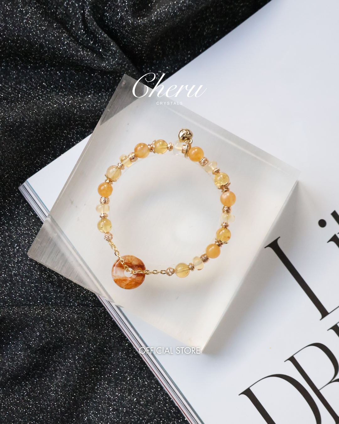 Citrine, Andesine Labradorite & Golden Healer Ping An Kou Crystal Bracelet ¡ª Burnt Honey | 6mm (Elastic)