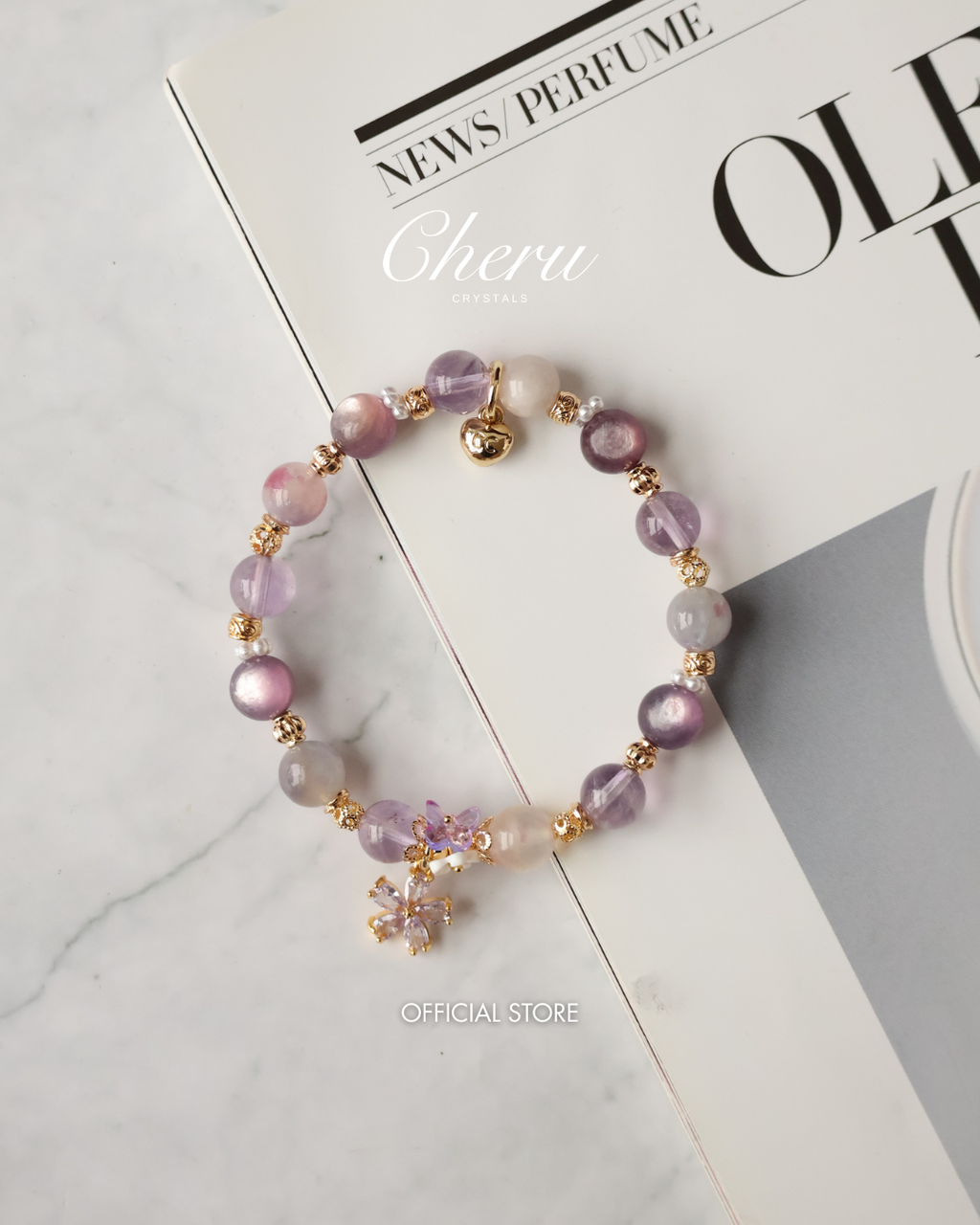 Amethyst, Unicorn Stone & Lepidolite Crystal Bracelet ¡ª Twilight Sparkle | 8mm (Elastic)