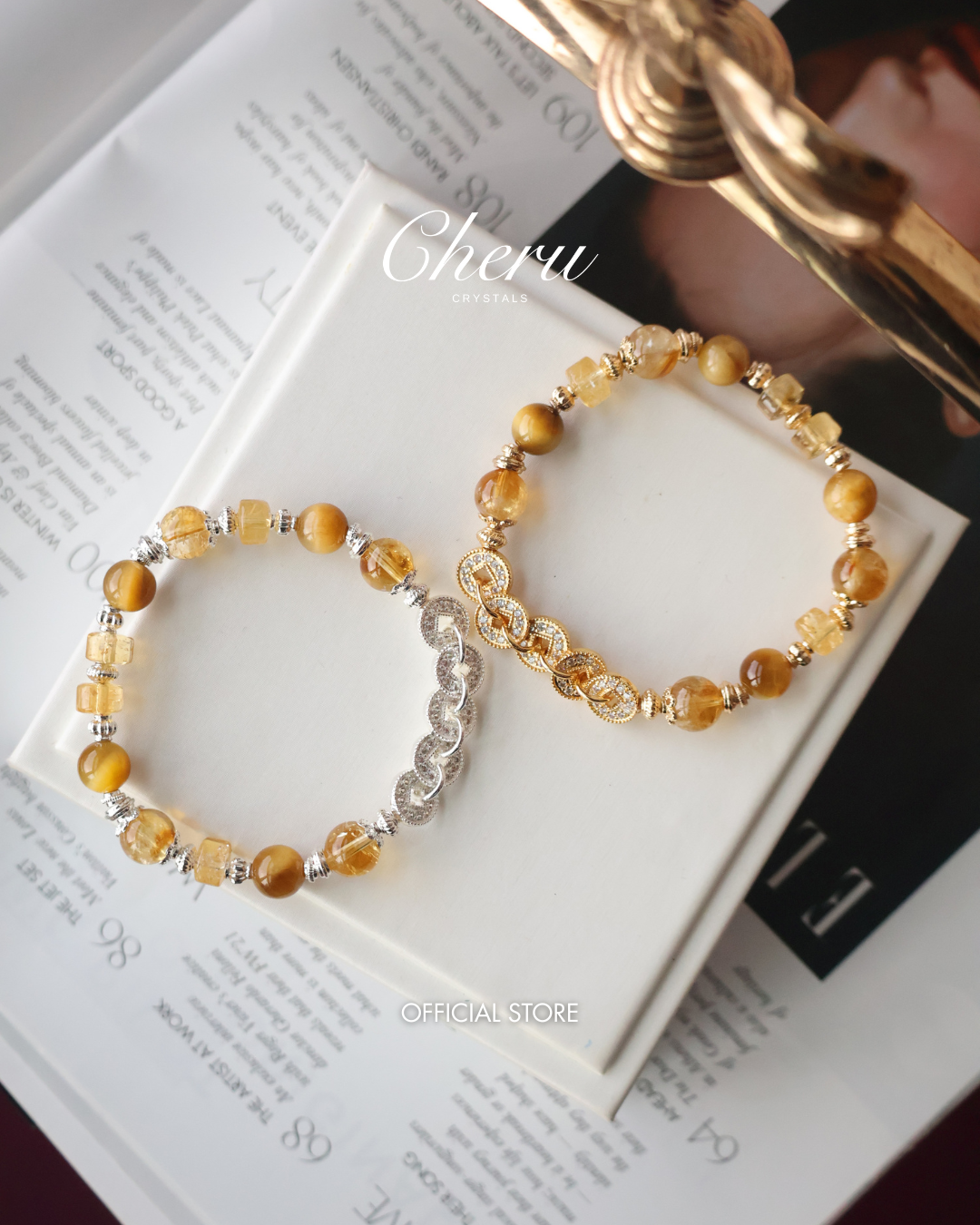 Citrine & Tiger¡¯s Eye Crystal Bracelet ¡ª Fengshui Coins Prospera | 8mm (Elastic)