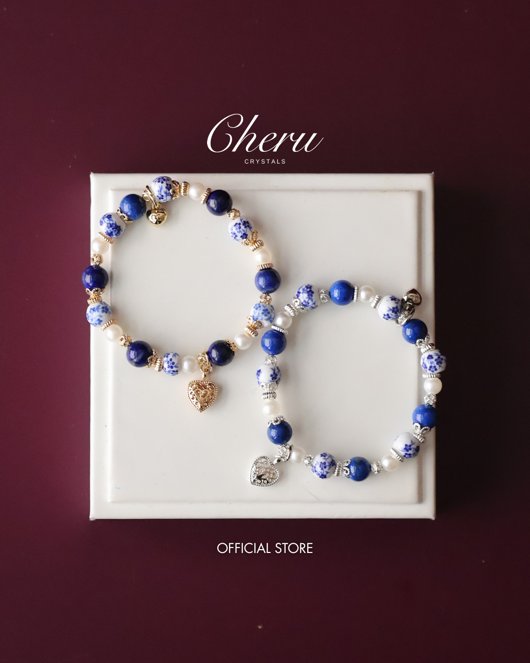 Lapis Lazuli Crystal Bracelet ¡ª Chinese Porcelain Inspired | 8mm (Elastic)